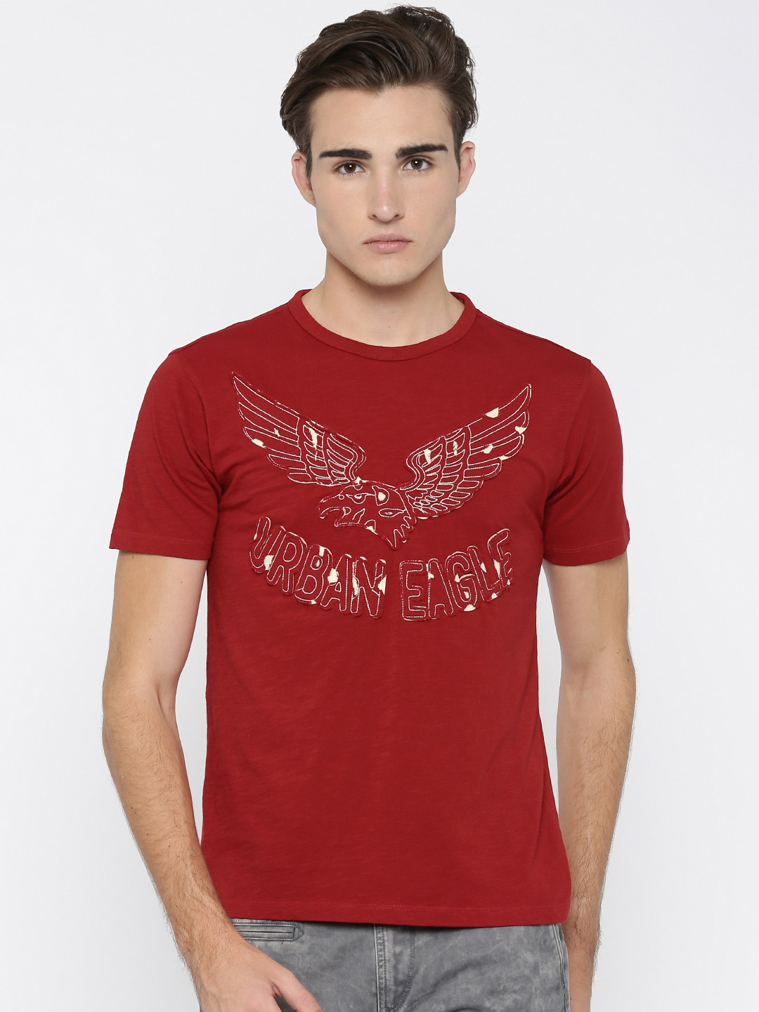 URBAN EAGLE by Pantaloons Red Pure Cotton T-shirt