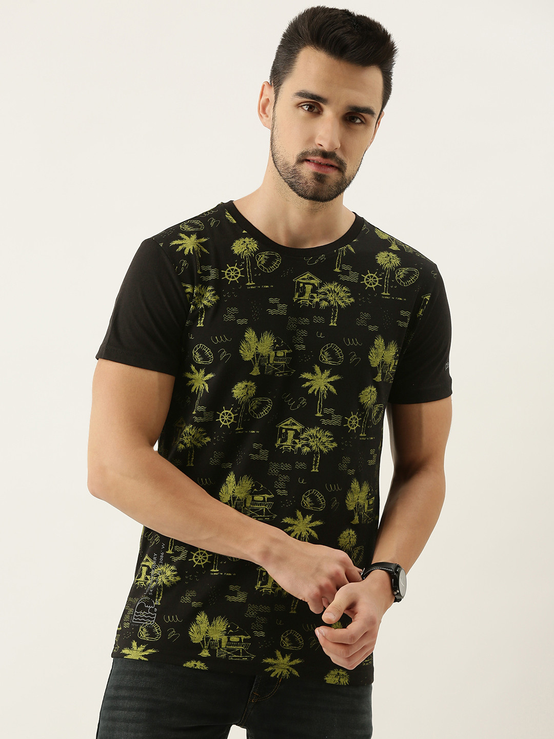 Peter England Casuals Men Black Printed T-shirt