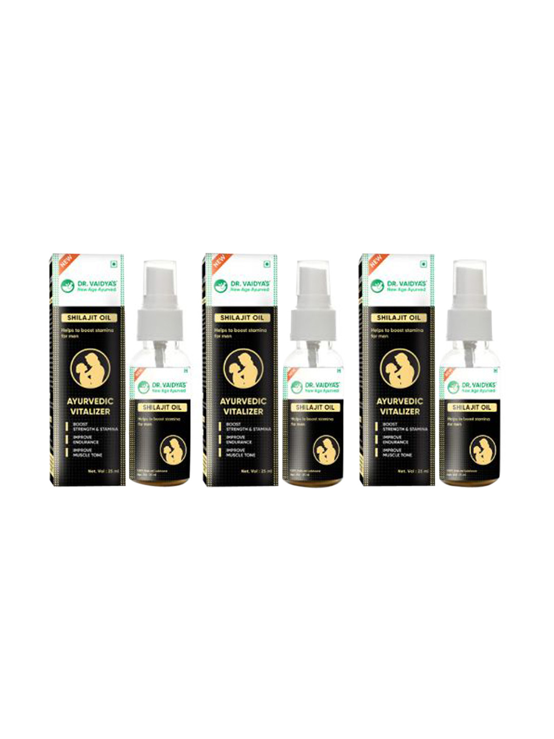 DR. VAIDYA'S Set of 3 Ayurvedic Vitalizer Shilajit Oil with Jaiphal - 25 ml Each