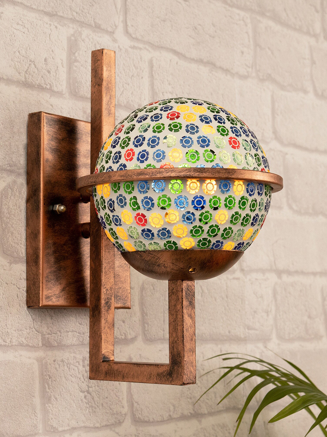 Homesake Copper-Toned & Multicoloured Spherical Oil Rubbed Rust Finish Wall Lamp