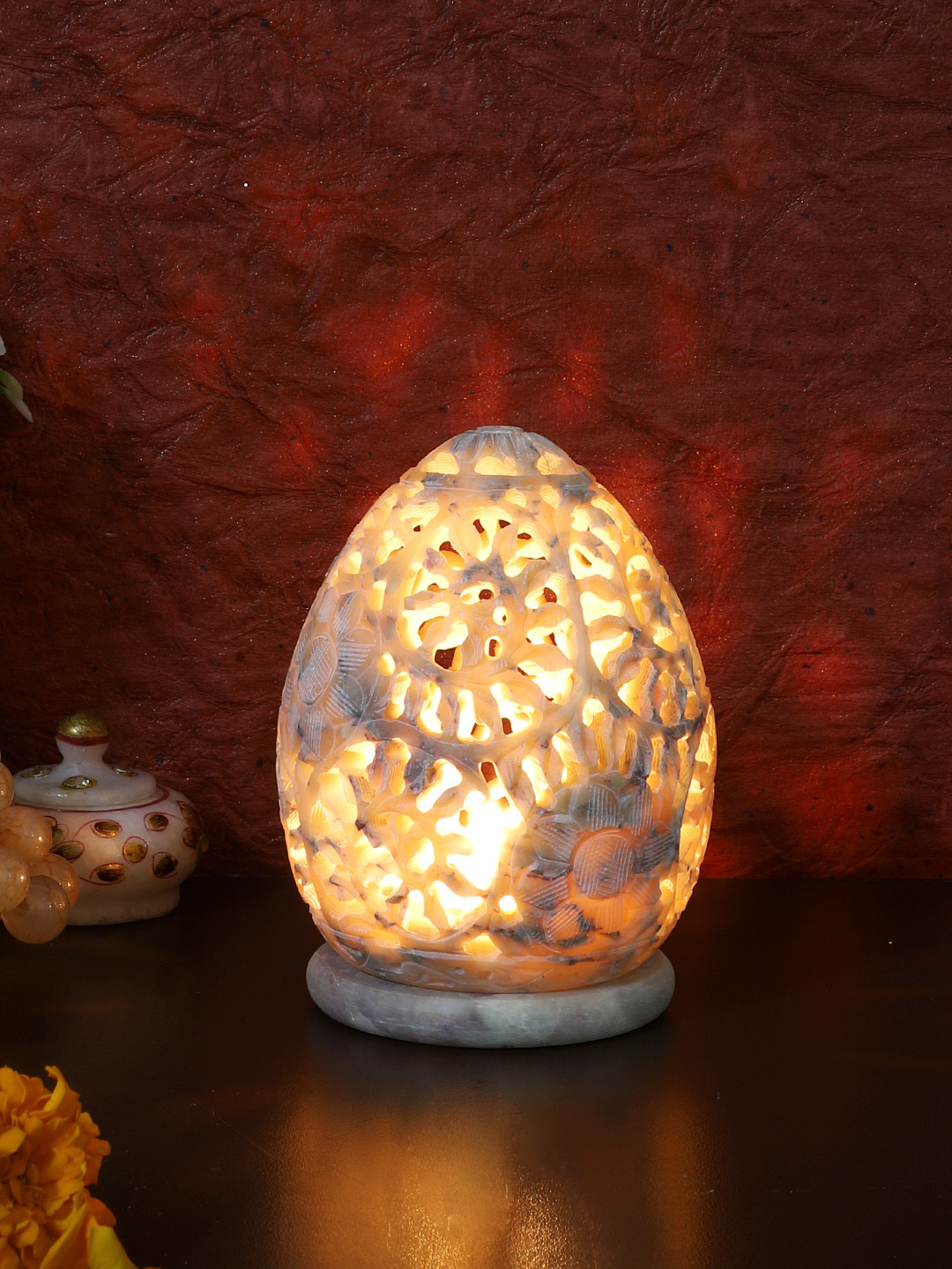 Aapno Rajasthan White Egg Shaped Tealight Holder