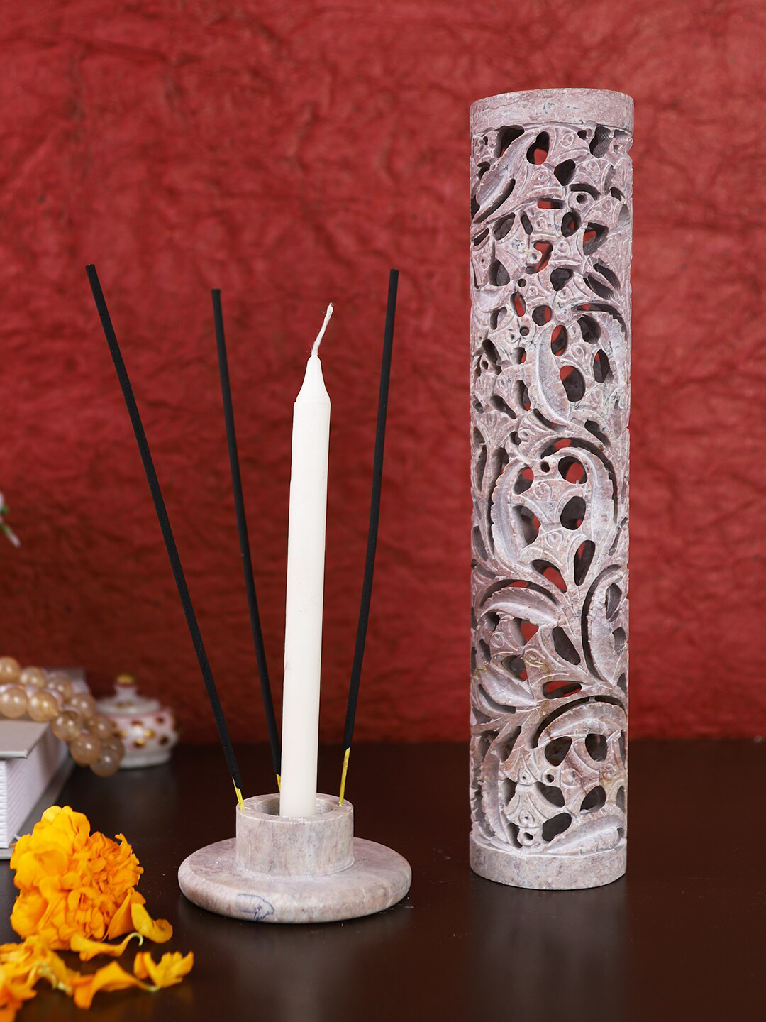 Aapno Rajasthan Red Cylindrical Candle Holder