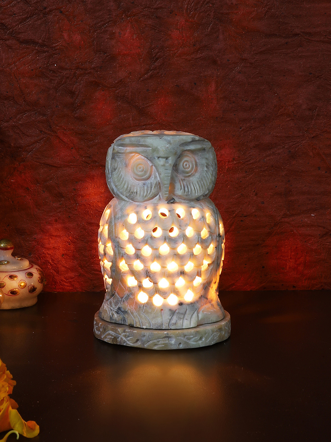 Aapno Rajasthan White Owl Shaped Handcrafted Candle Holder