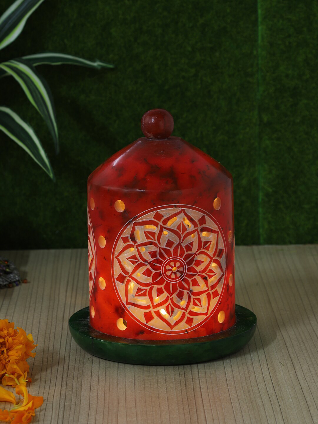 Aapno Rajasthan Red Textured Candle Holders