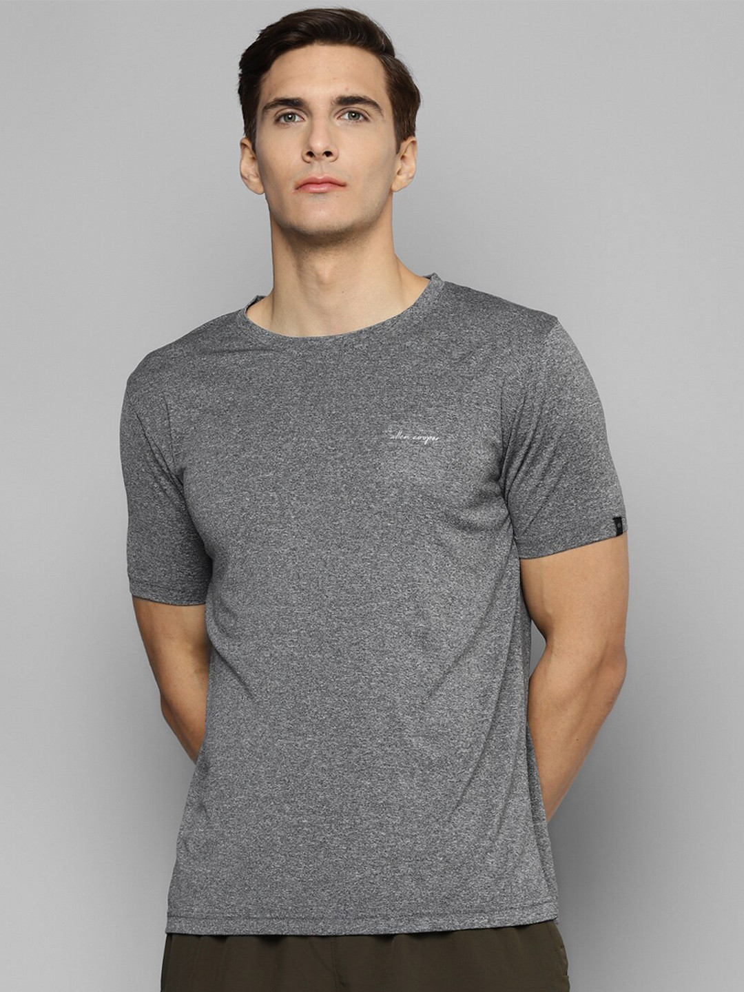 Allen Cooper Men Grey Round Neck Sports Tshirt