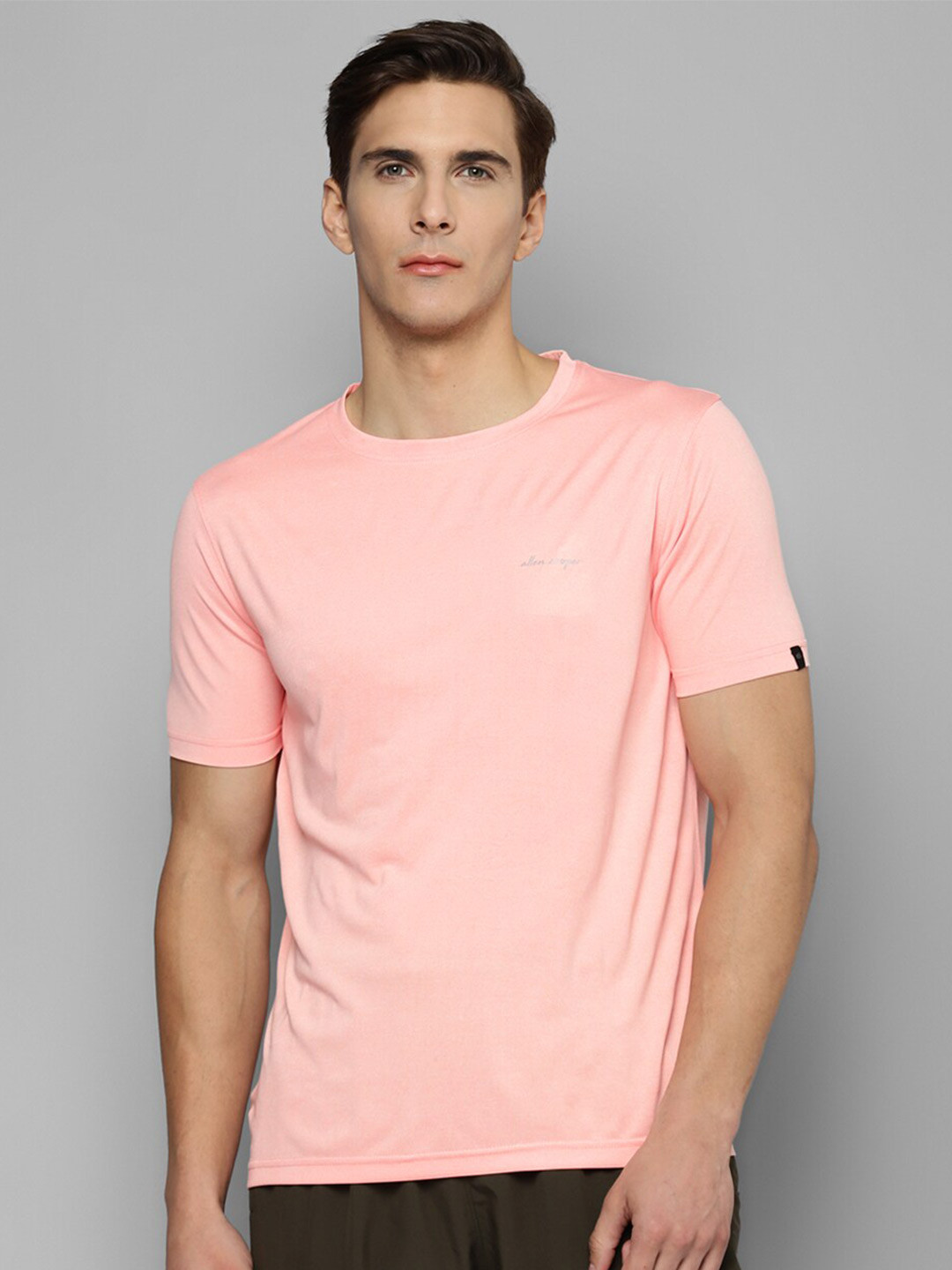 Allen Cooper Men Peach-Coloured Round Neck Sports Tshirt