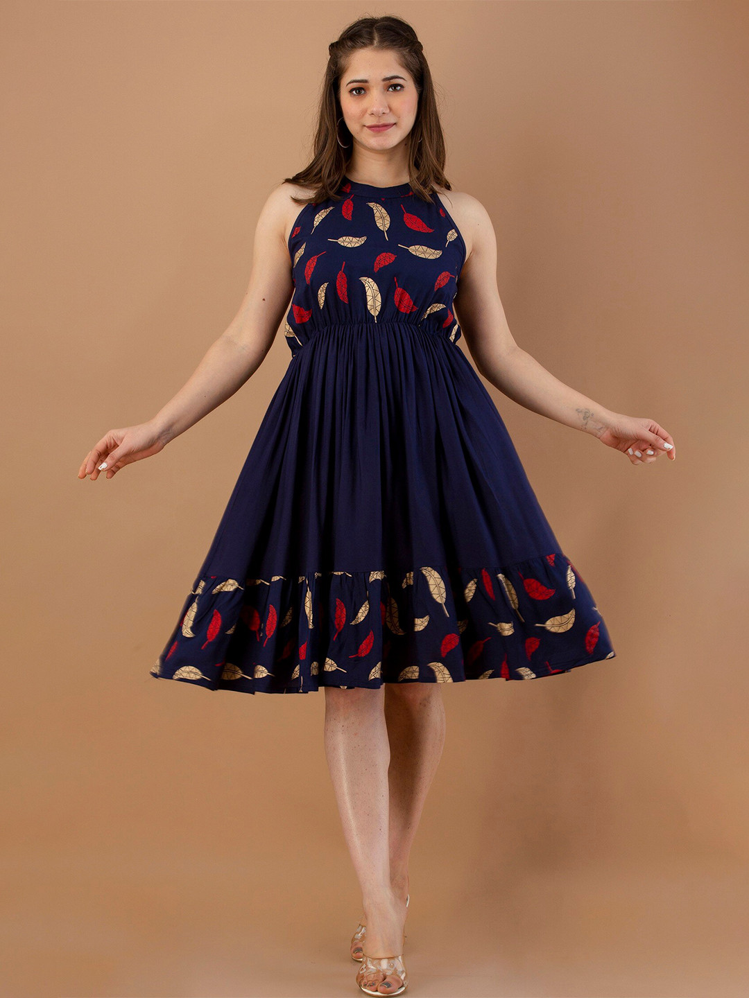 DAEVISH Blue Floral Halter Neck Liva Dress