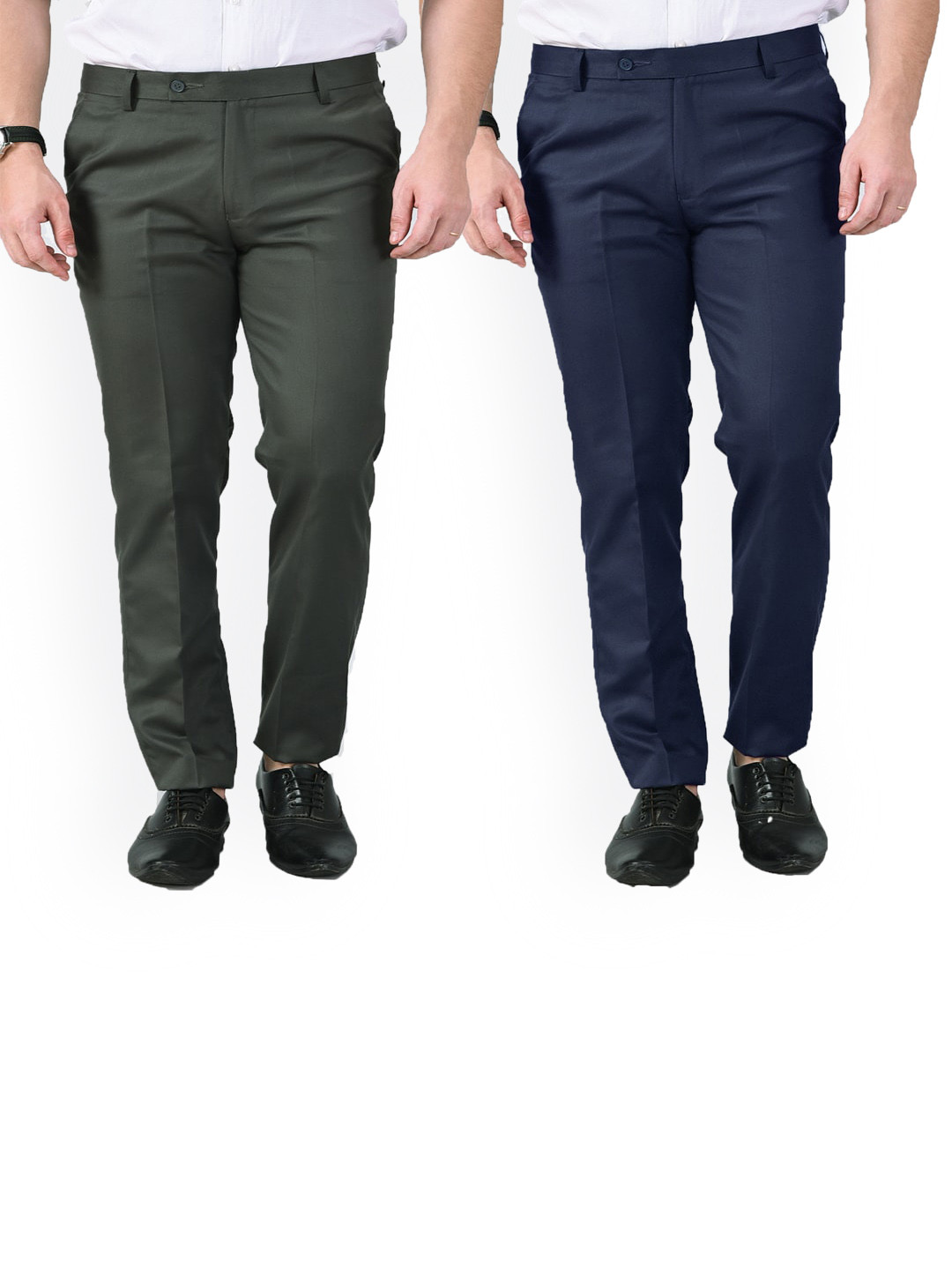 AD & AV Men Gunmetal-Toned Classic Easy Wash Chinos Trousers