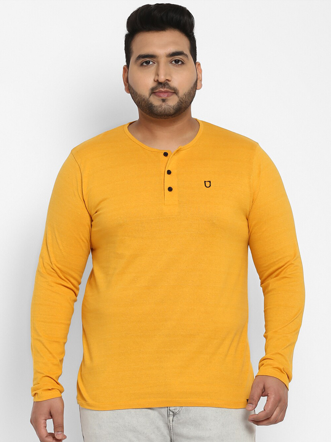 Urbano Plus Men Mustard Yellow Henley Neck T-shirt