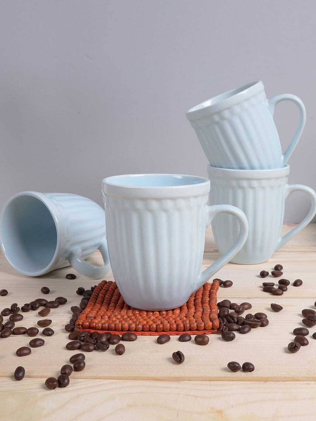 Homesake Turquoise Blue Textured Ceramic Handmade 4 Piece Mugs-280ml