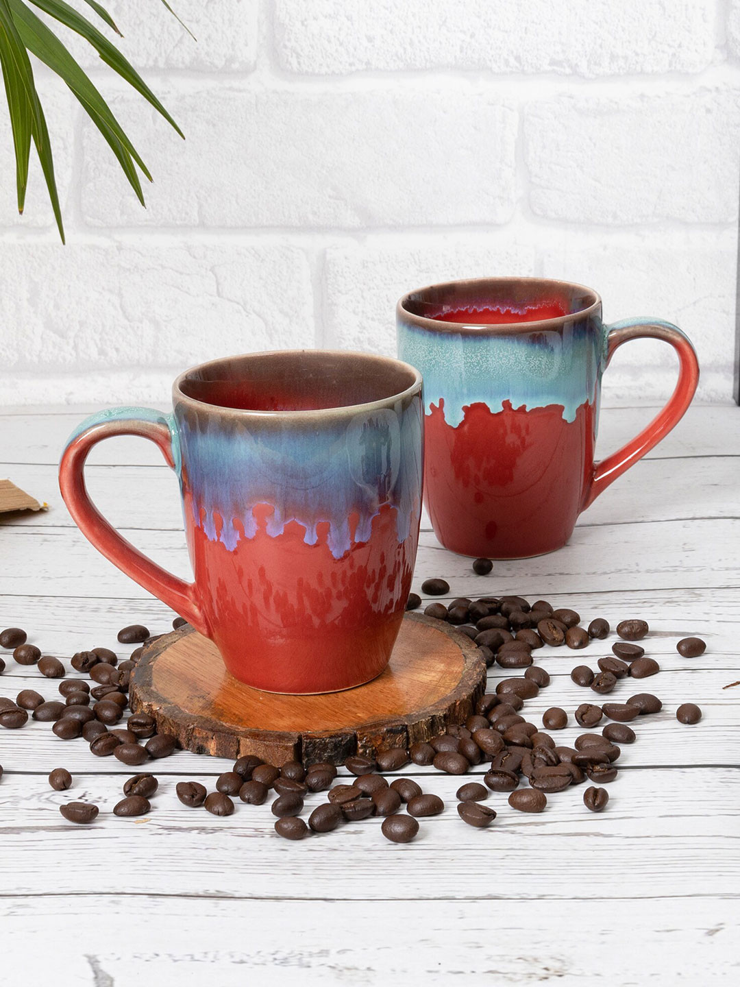 Homesake Red Ceramic Handmade 2 Piece Mugs-260ml