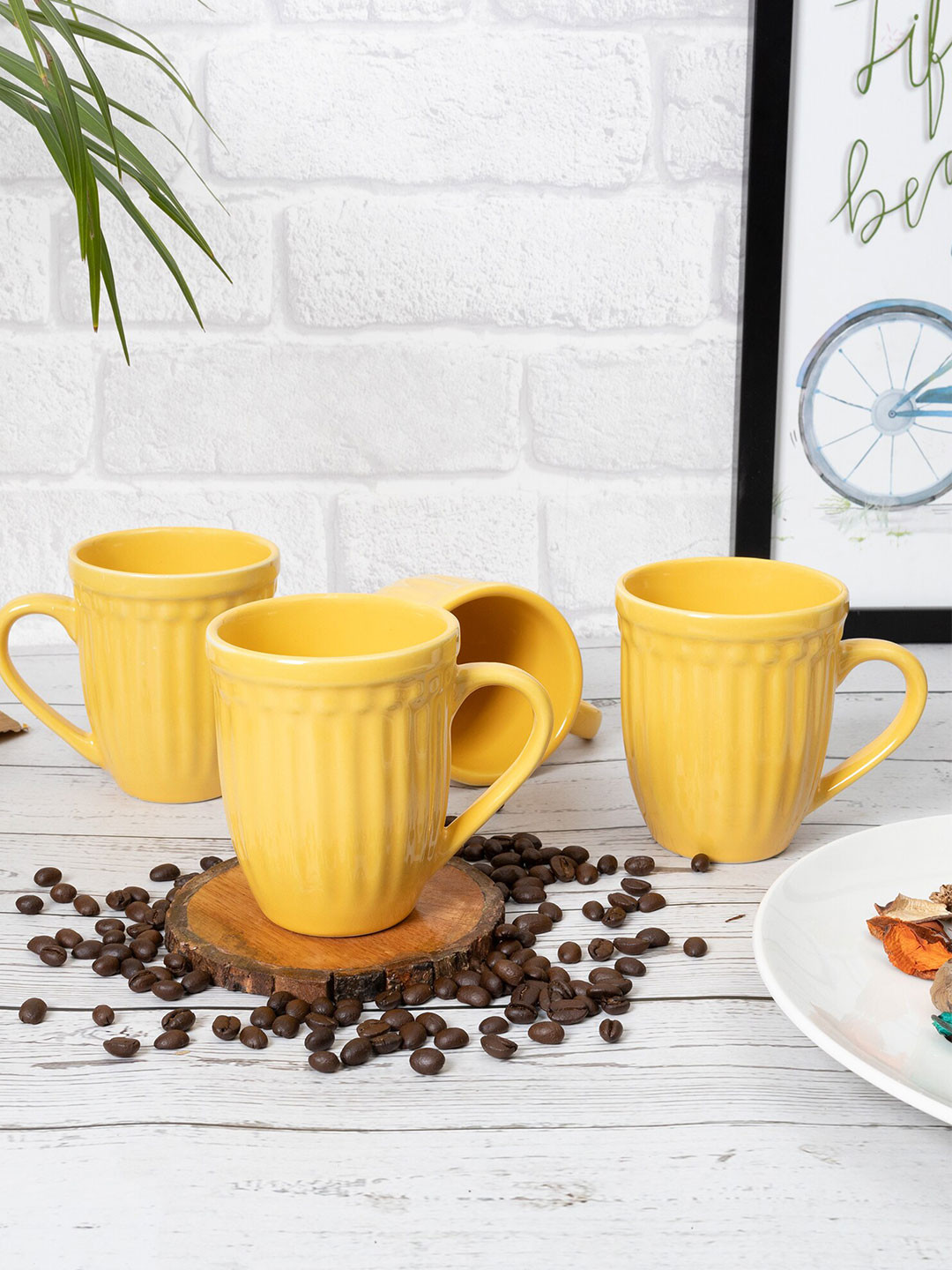 Homesake Sobe Decor Eternal Palace Yellow Ceramic Handmade 4 Piece Mugs-260ml