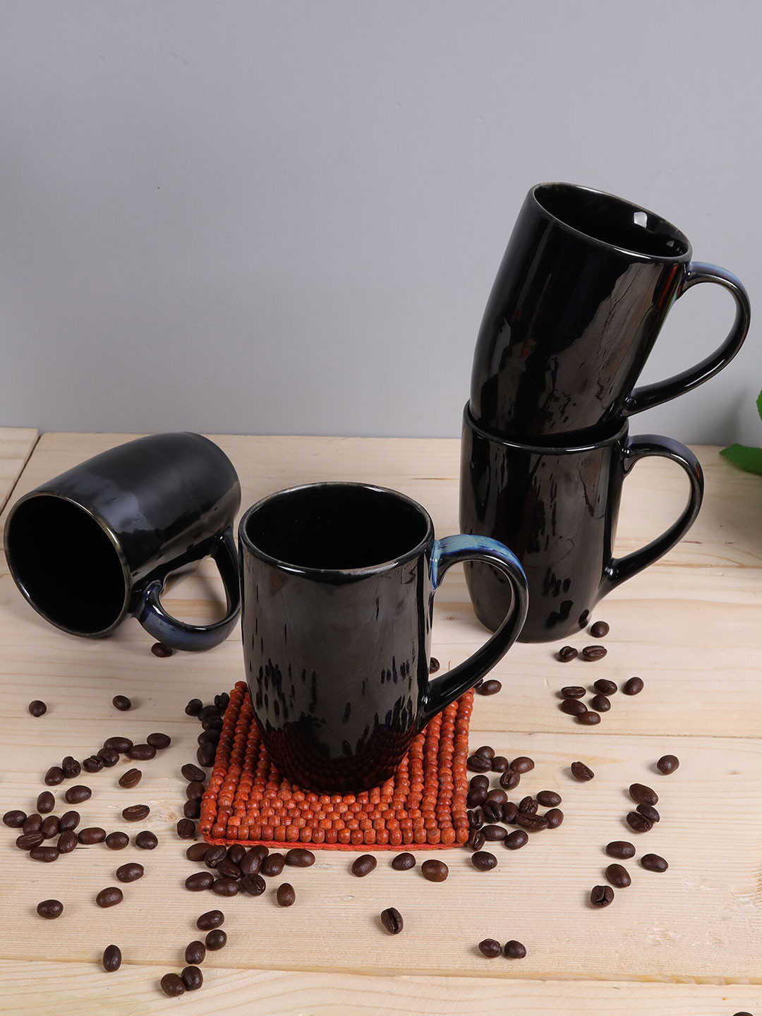 Homesake Valentine Day Black Ceramic Handmade 4 Piece Mugs-260ml