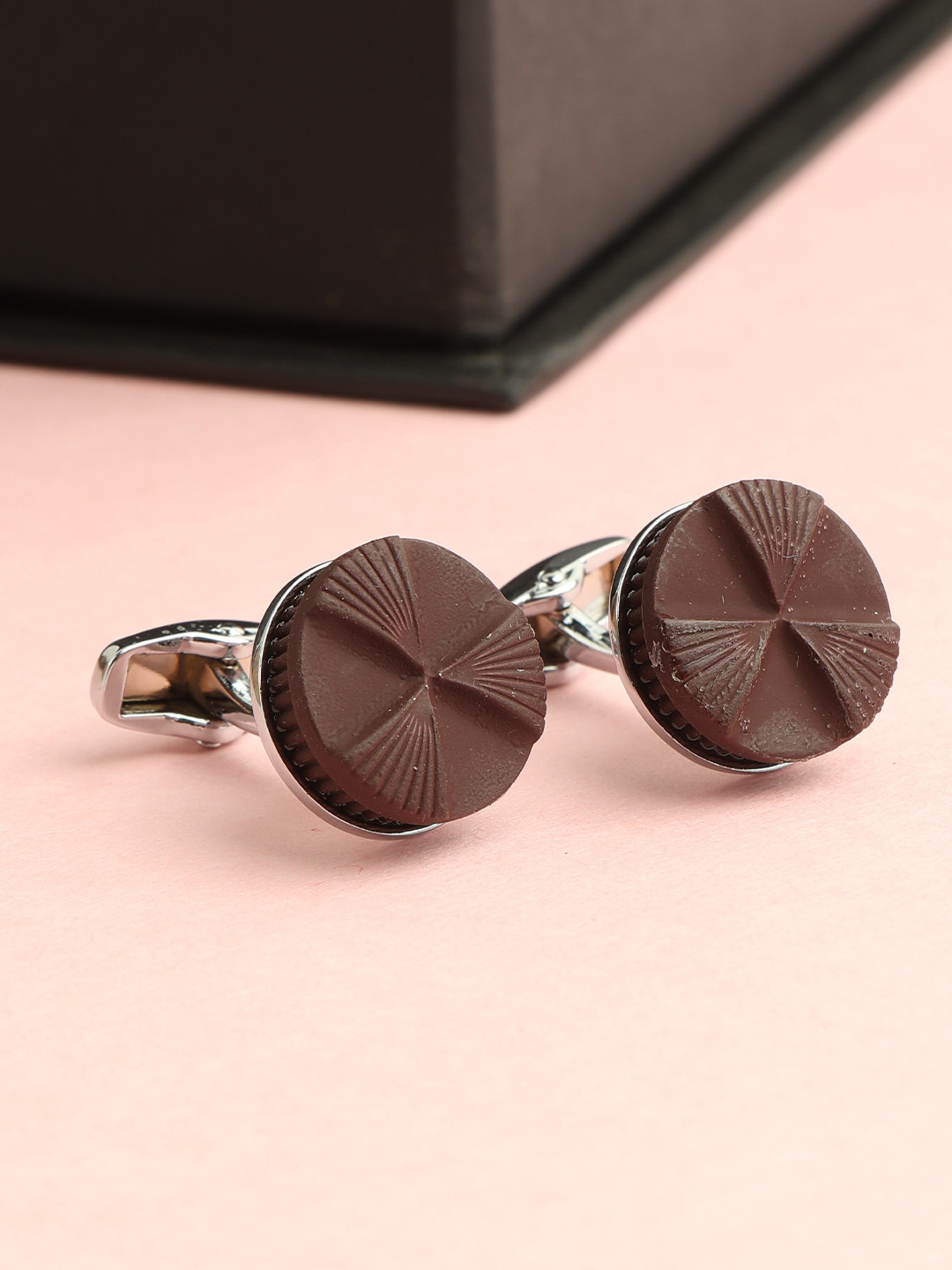 Alvaro Castagnino Brown & Steel Round Cufflink