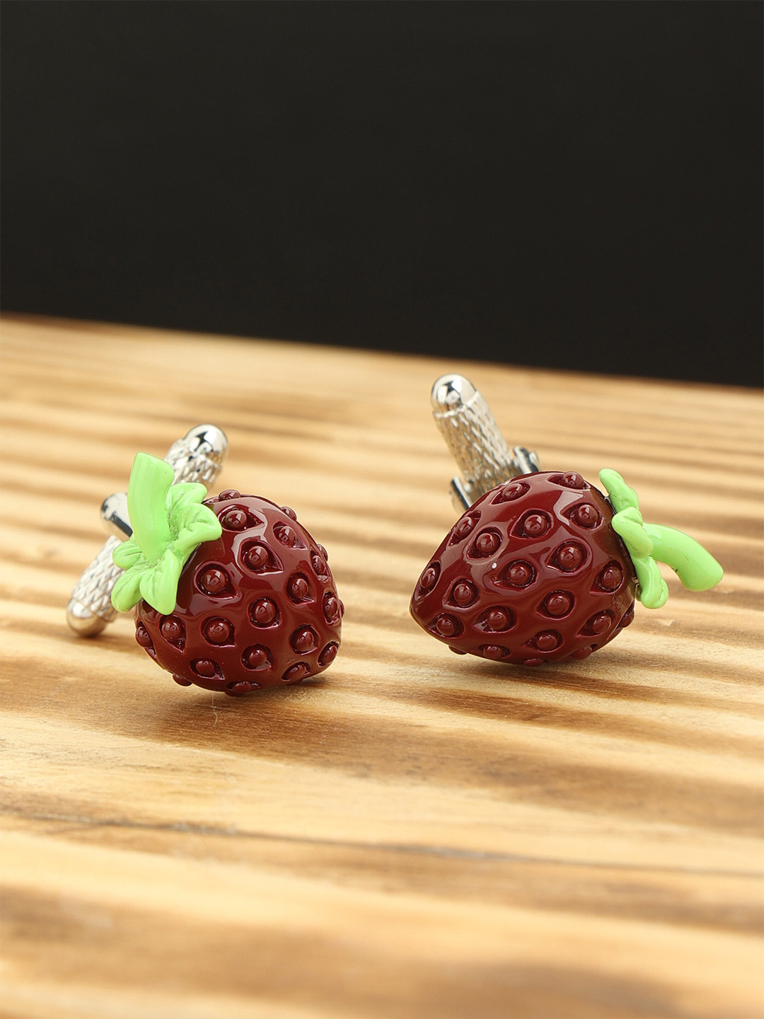 Alvaro Castagnino Maroon & Silver-Toned Strawberry Shaped Cufflink