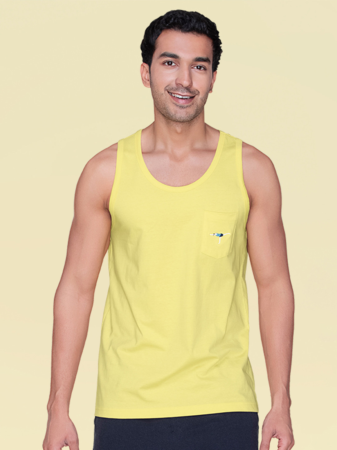XYXX Men Yellow High Moisture Absorbing Workout Vest with Anti-bacterial Silver Finish