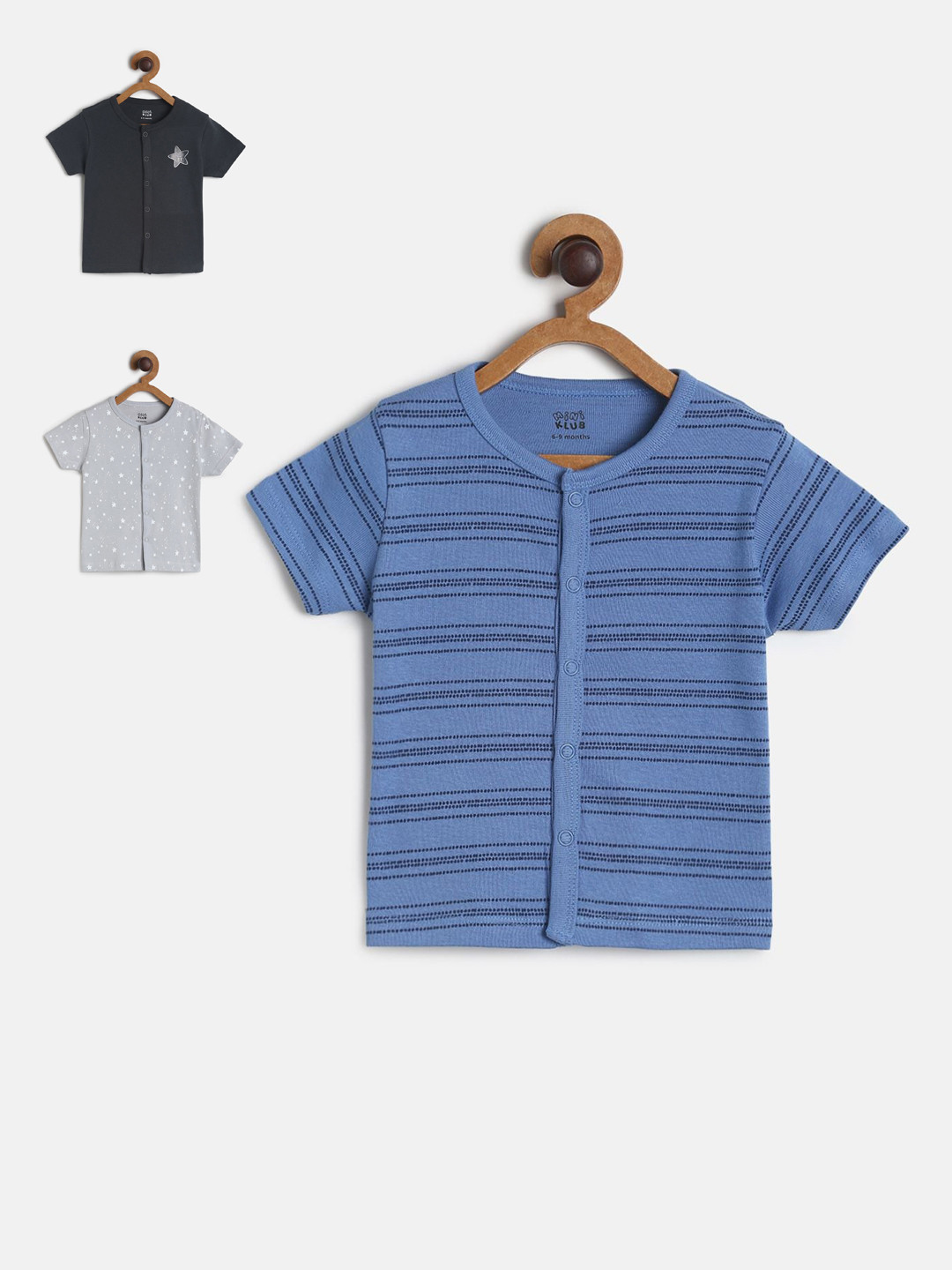 MINI KLUB Infants Boys Pack Of 3 Black & Grey Pure Cotton Printed Jhablas