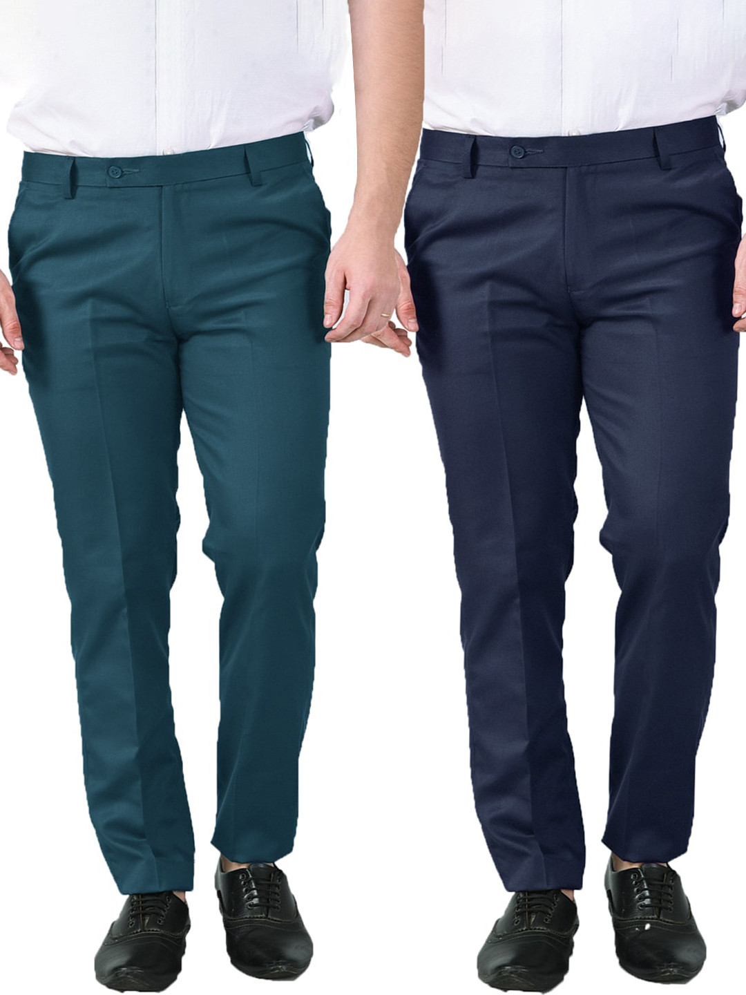 AD & AV Men Grey Melange Classic Easy Wash Chinos Trousers