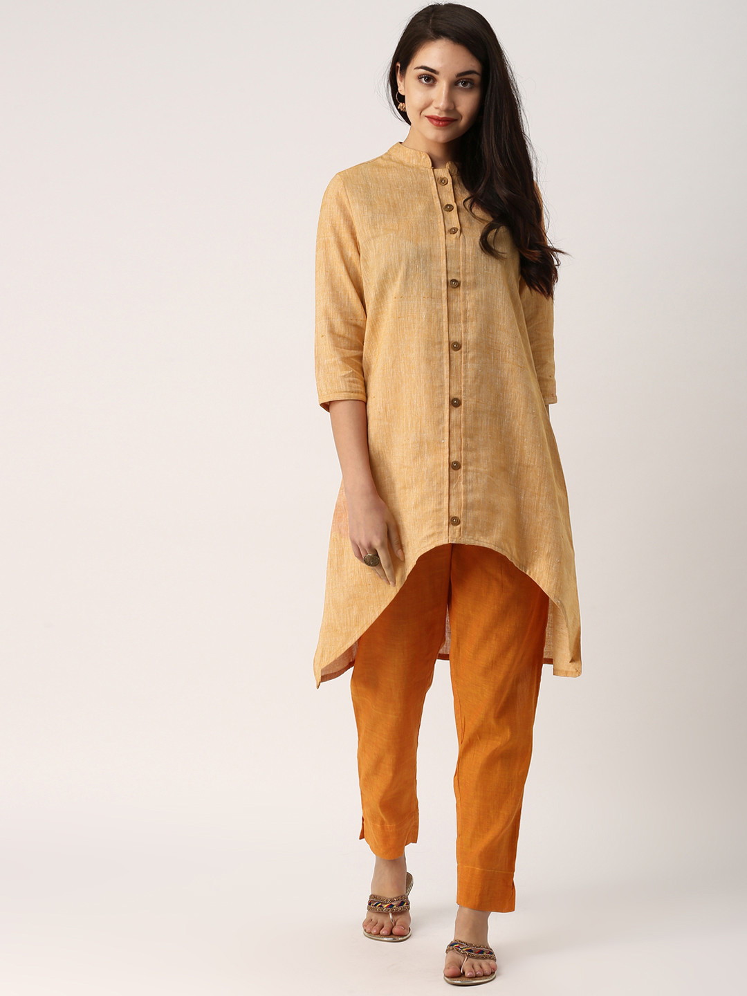 IndusDiva Women Orange Originals Self Design Kurta with Trousers