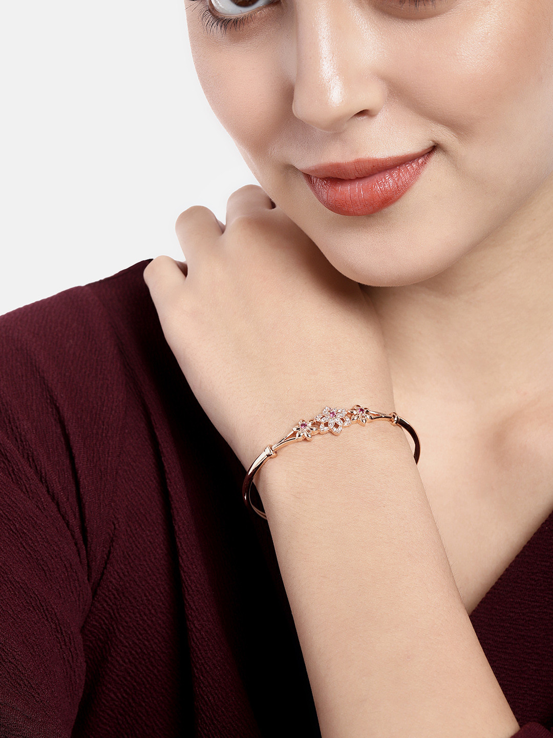 I Jewels Women Pink & Rose Gold-Plated Wraparound Bracelet