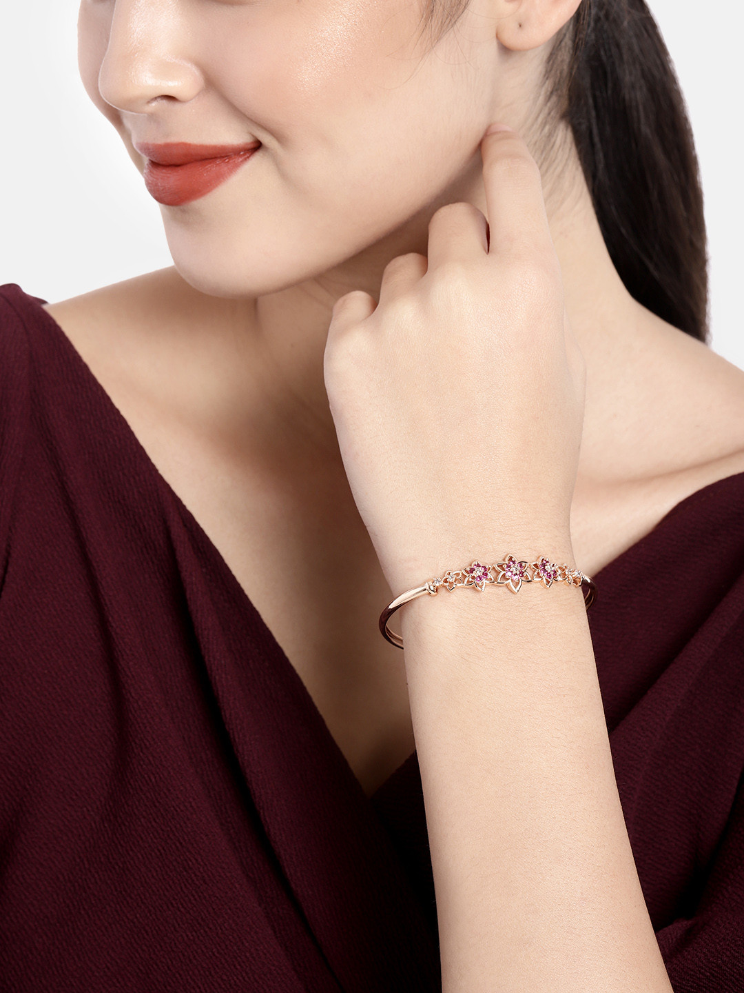 I Jewels Women Pink & Rose Gold-Plated Wraparound Bracelet