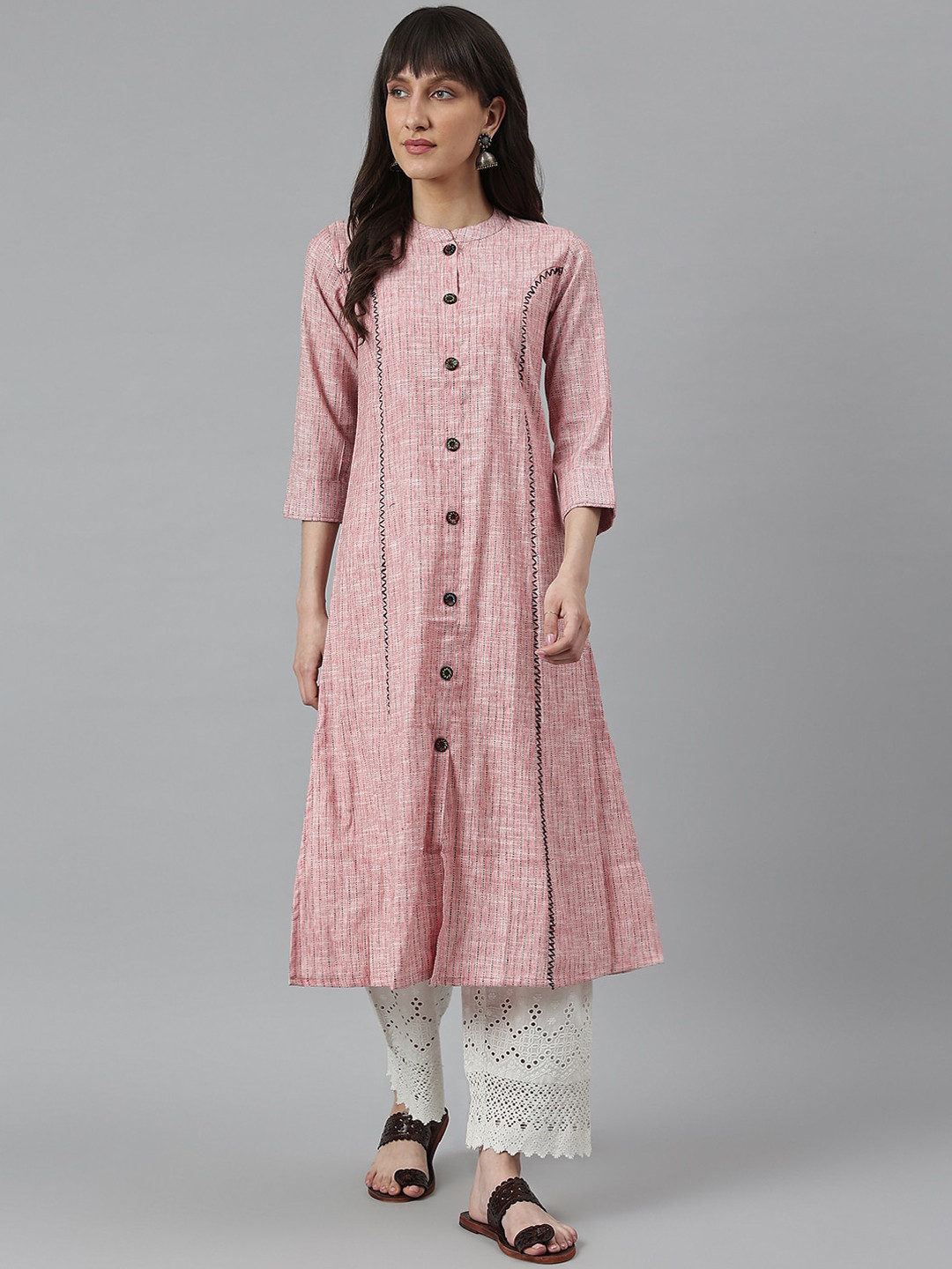 DECKEDUP Women Red Geometric Checked Kurta
