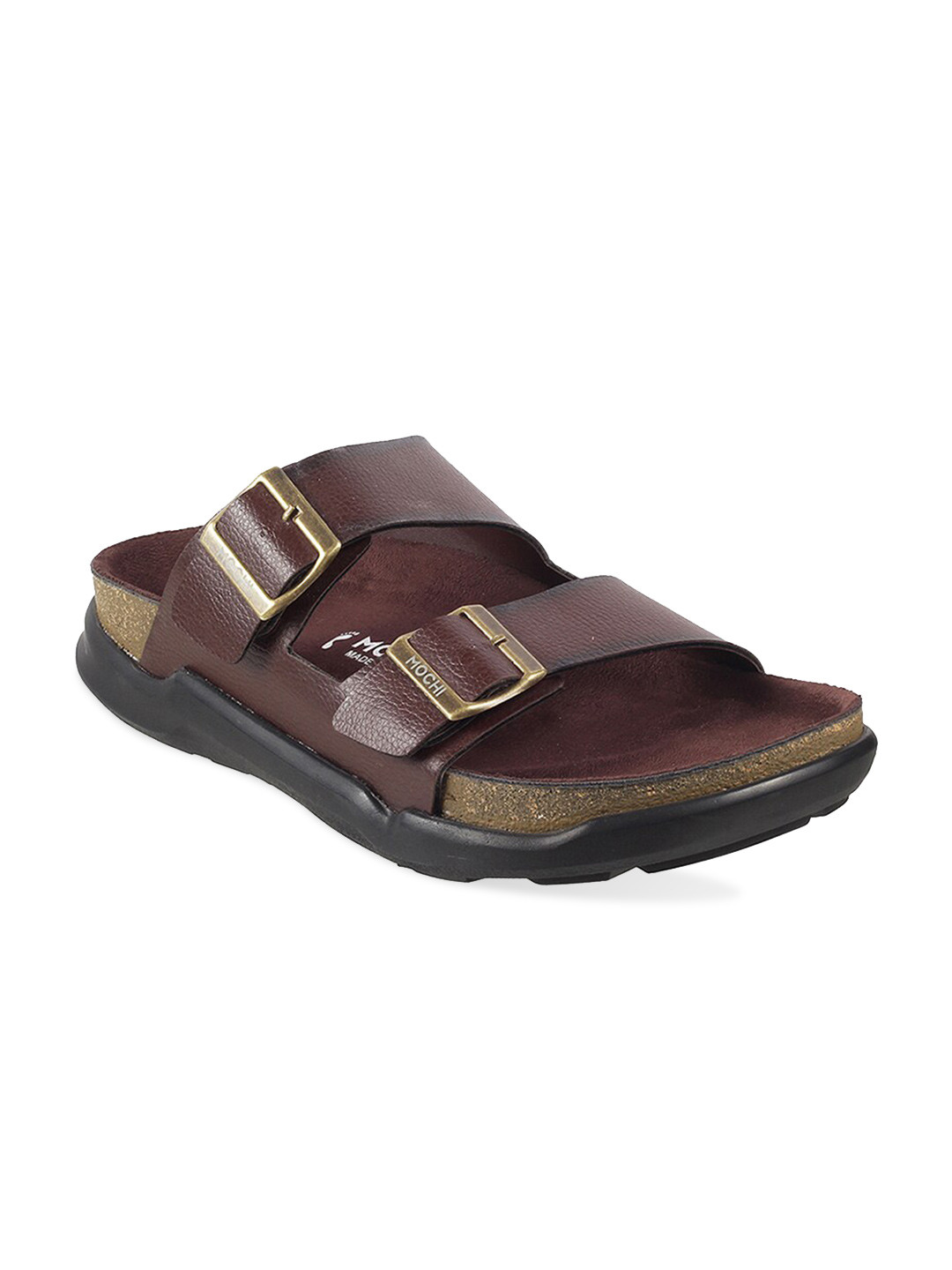 Mochi Men Brown & Gunmetal-Toned Leather Comfort Sandals