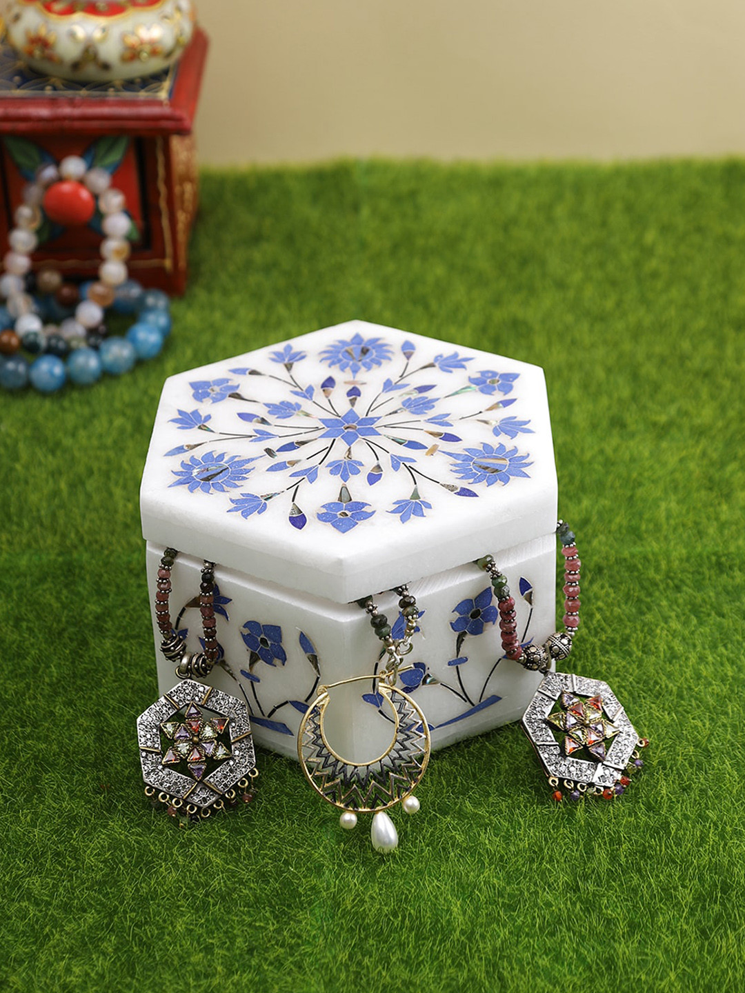 Aapno Rajasthan White & Blue Self-Design Storage Organisers