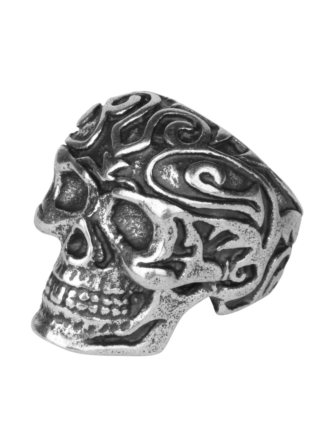 Police Men Black & Silver-Toned Finger Ring