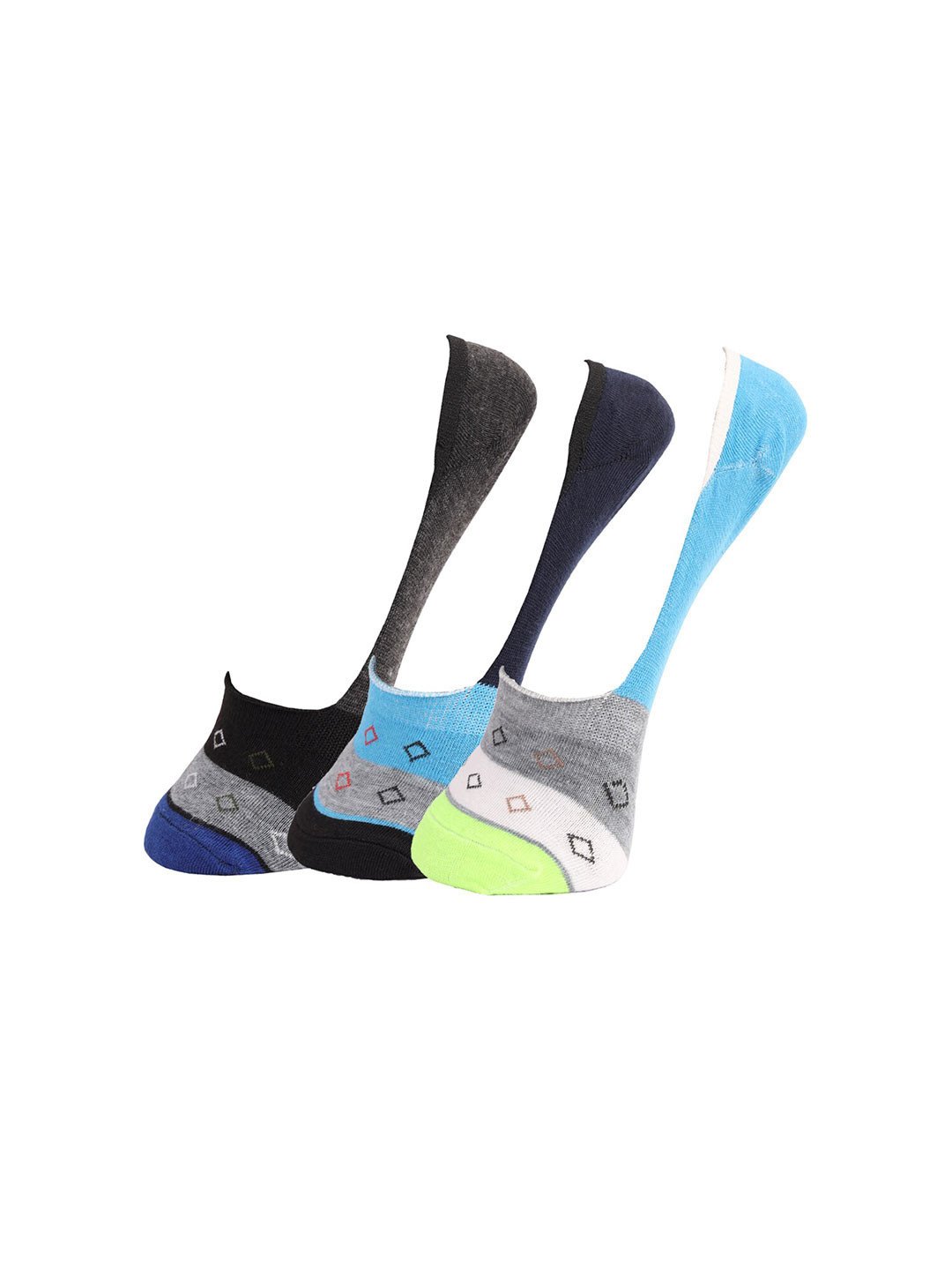 Dollar Socks Men Set Of 3 Assorted & Printed Pure Cotton No Show Socks