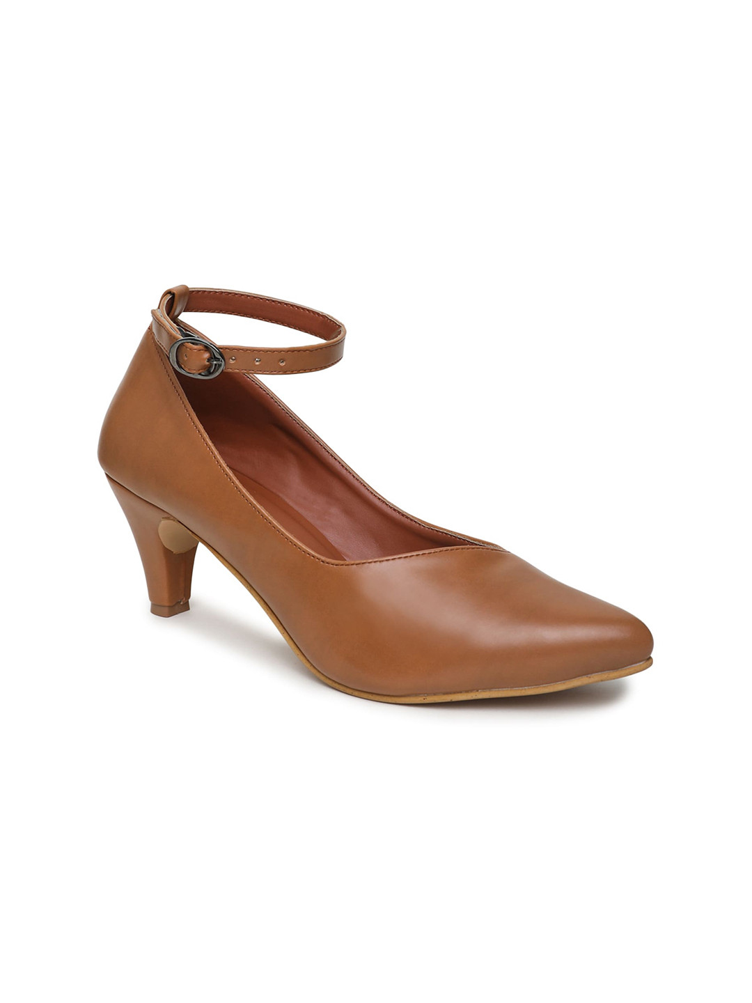 VALIOSAA Tan Kitten Pumps with Buckles