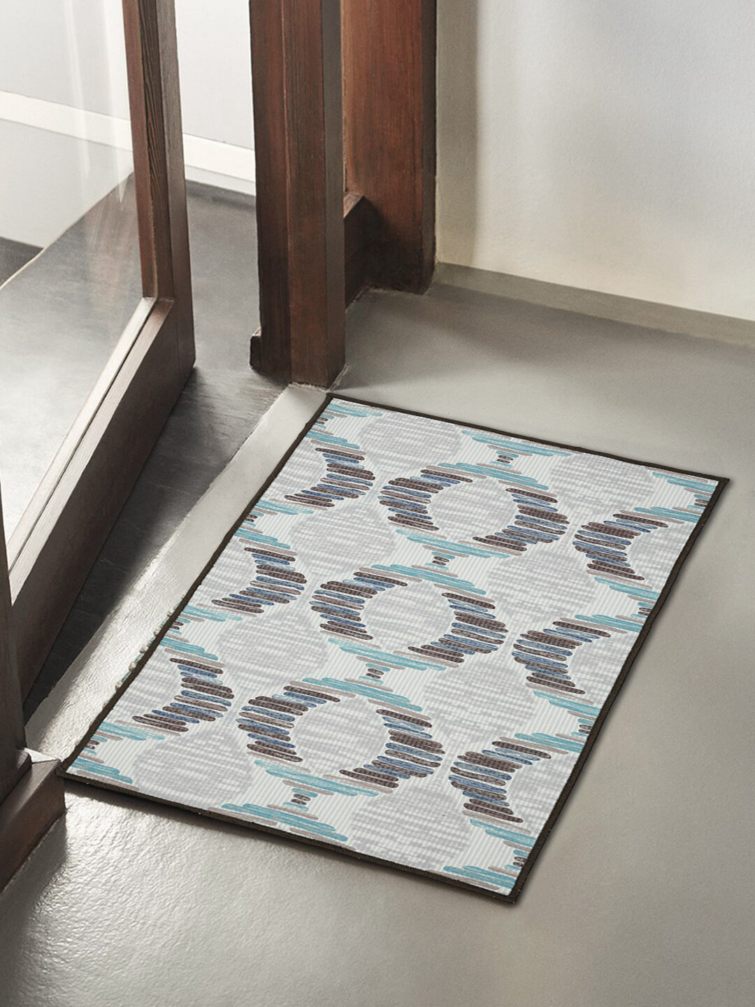 Soumya Grey and Blue Printed Anti-Skid Doormats