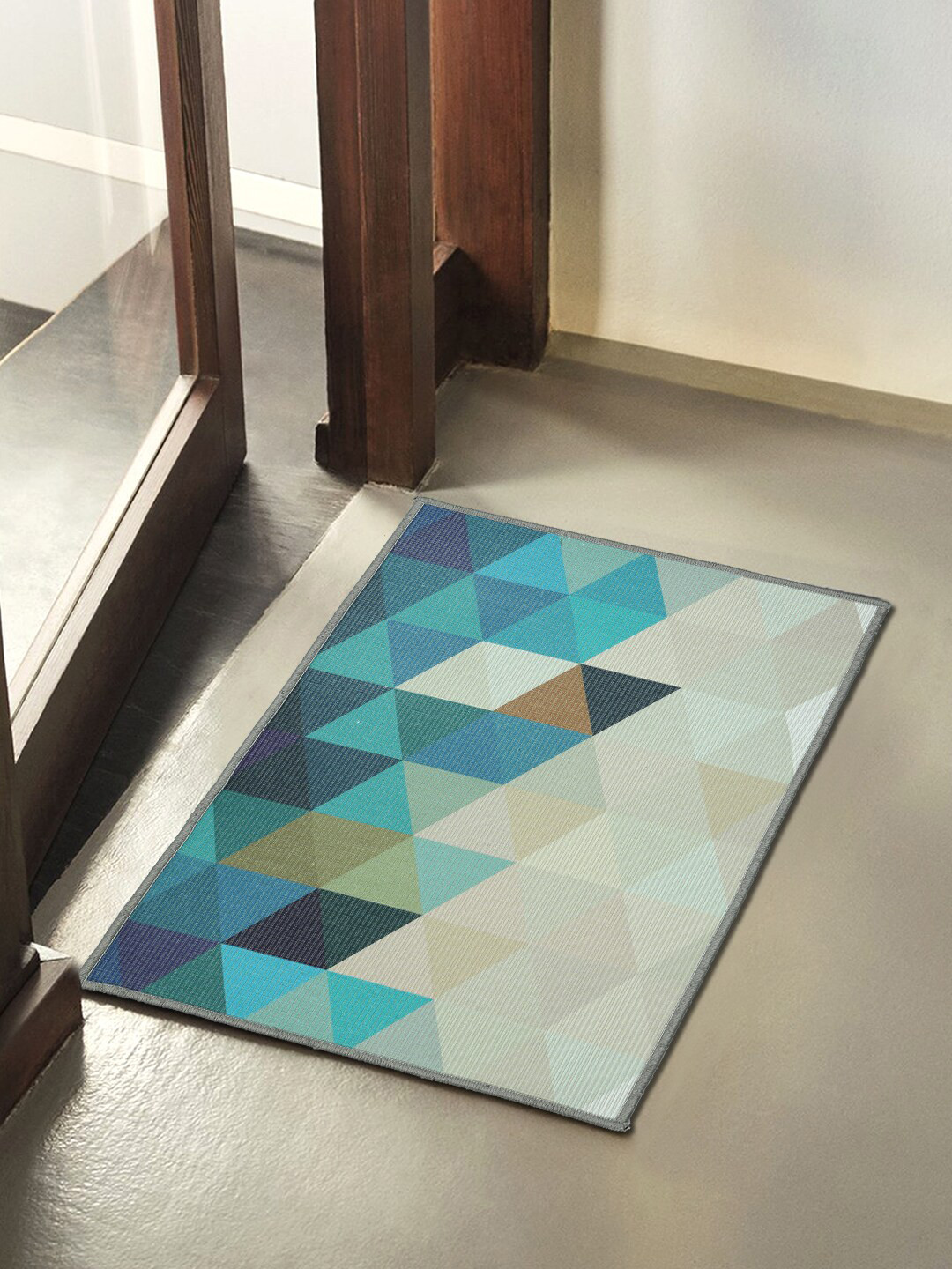 Soumya Turquoise Blue Printed Anti-Skid Doormats