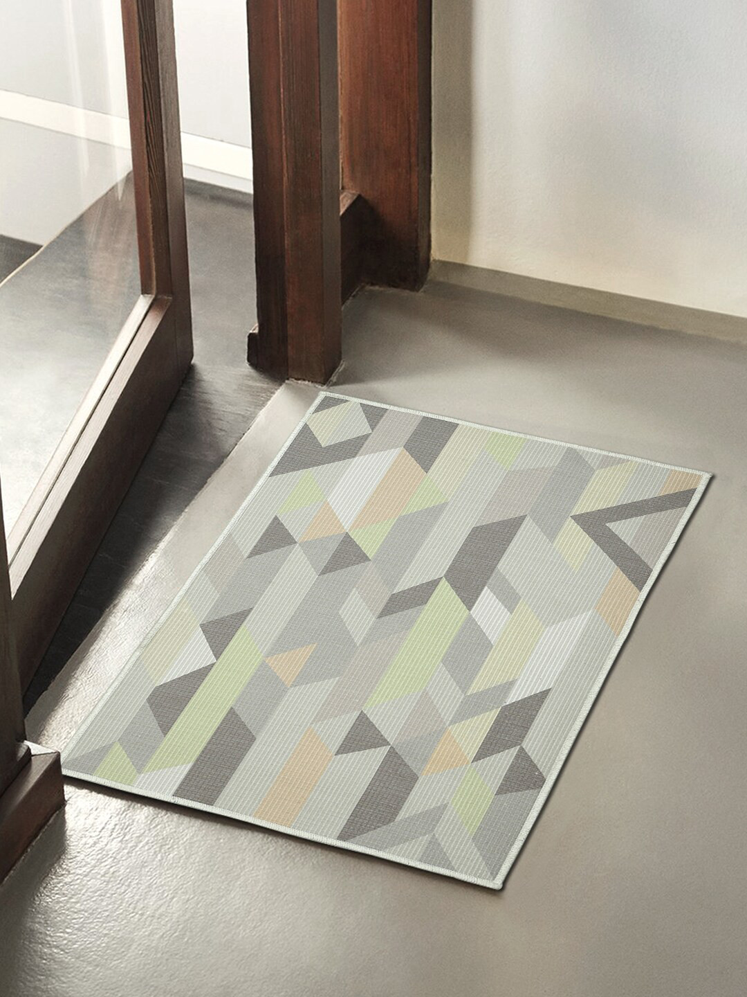 Soumya Green & Grey Printed Anti-Skid Doormat