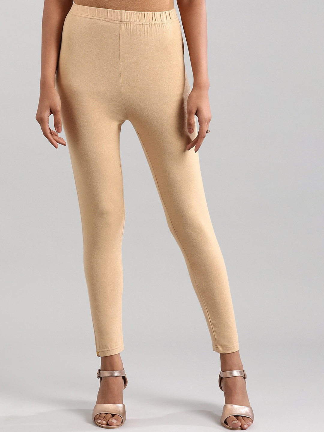 AURELIA Women Light Gold Solid Ankle Length Tights