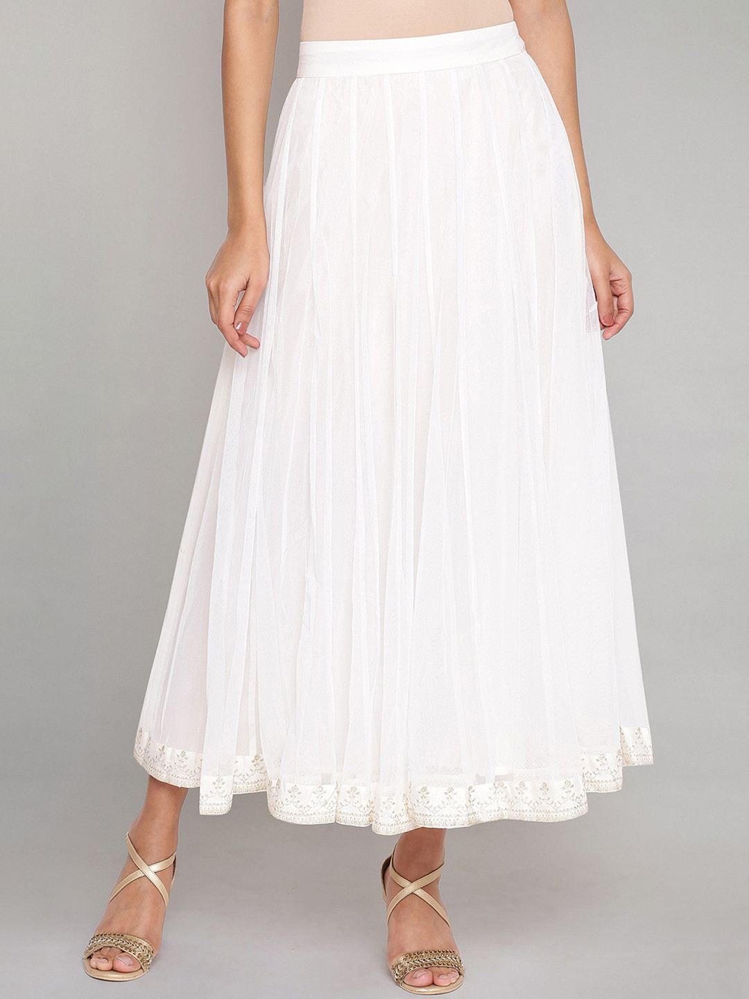 W Beige Flared Mesh Skirt