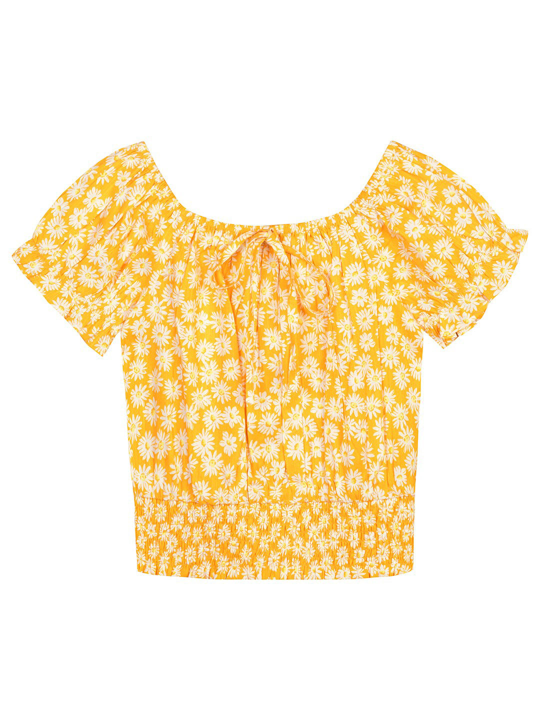 Budding Bees Yellow Tropical Mandarin Collar Top