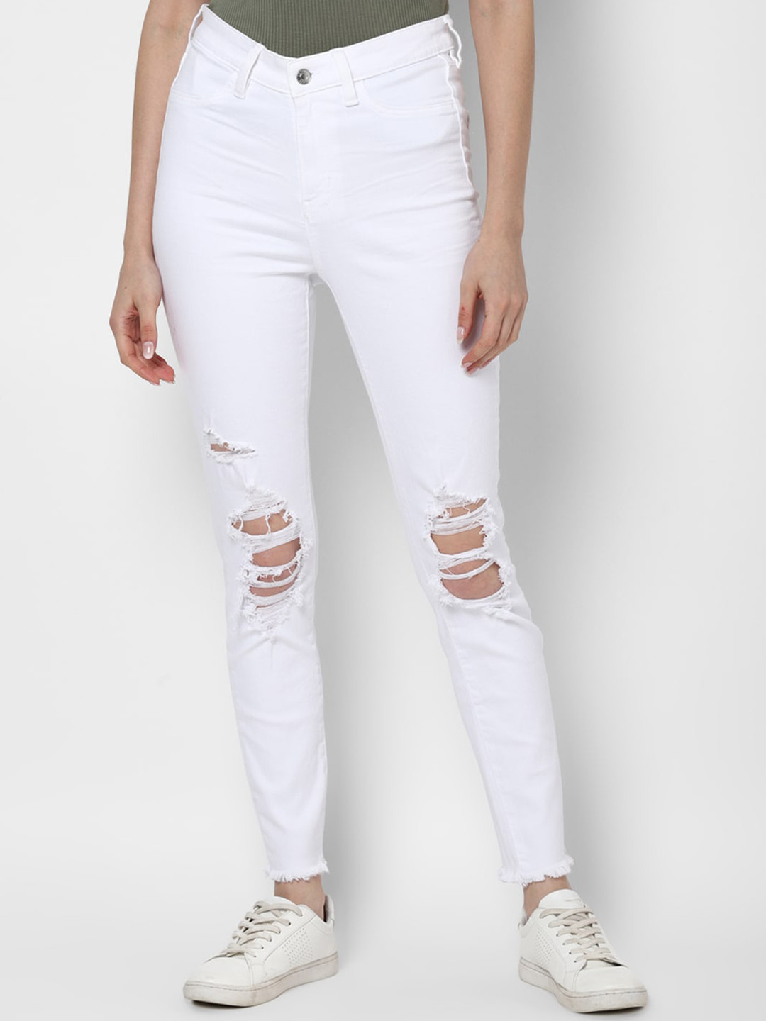 AMERICAN EAGLE OUTFITTERS Women White Slim Fit Mildly Distressed Jeans