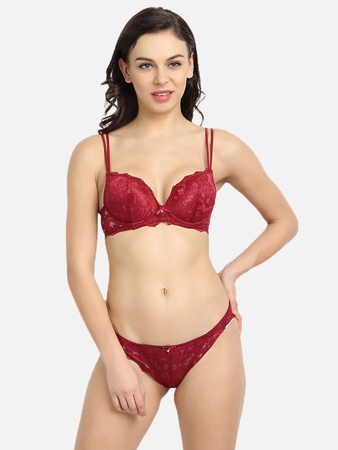 Dealseven Fashion Women Pink Push-Up Lingerie Set