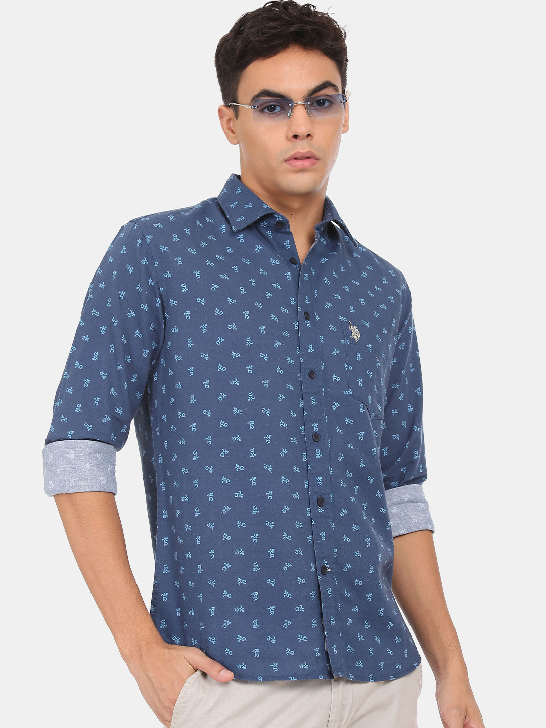 U S Polo Assn Men Blue Floral Printed Casual Shirt