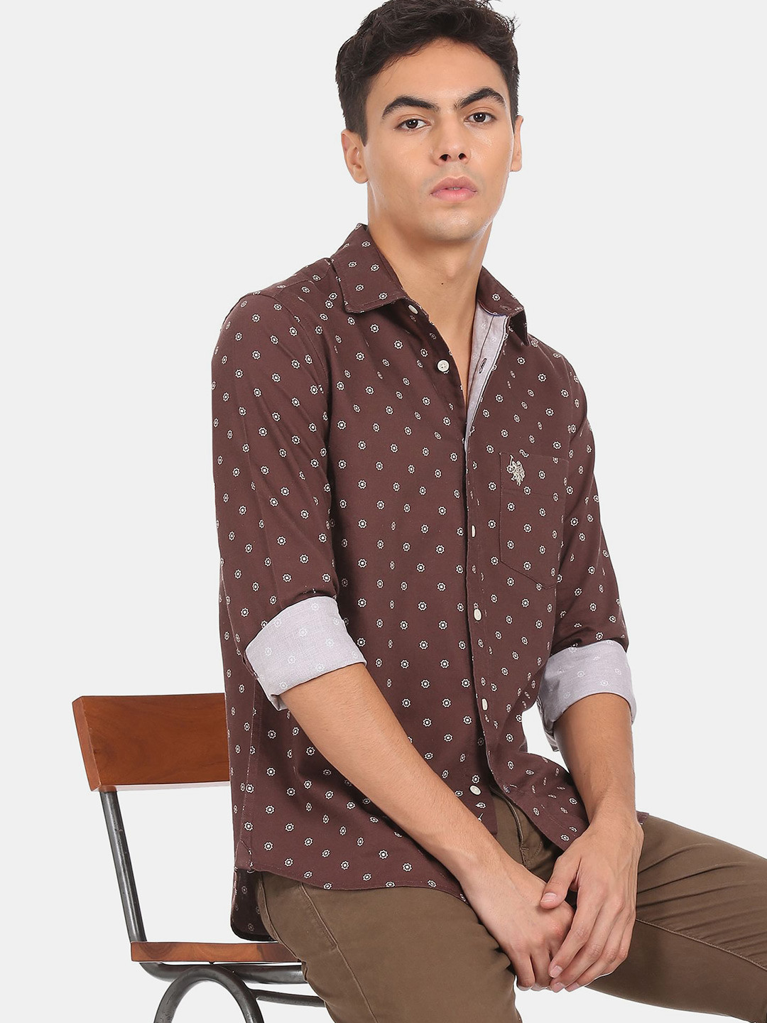 U S Polo Assn Men Brown Floral Printed Casual Shirt