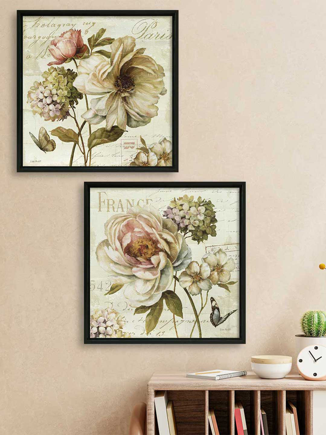 Art Street Flower Off White 2 Pcs Wall Living Room Square Paintings Wall Art -33.02 x 18In