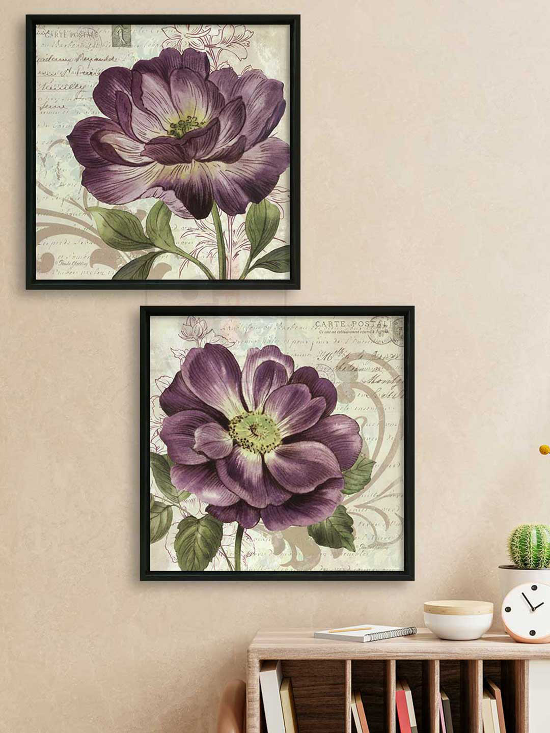 Art Street Violet Flowers Canvas 2 Piece Wall Square Paintings Wall Art -13 x 13 In