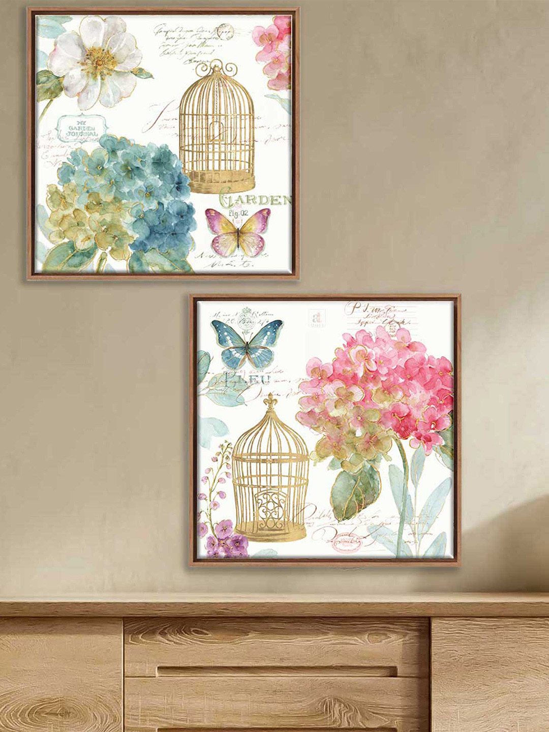 Art Street Butterfly Cage Canvas 2 Piece Wall Square Paintings Wall Art -13 x 13 In