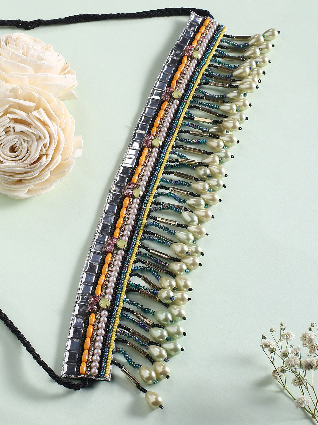 justpeachy Black & White Beaded Choker Necklace