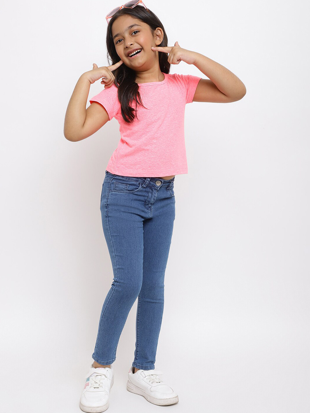 TALES & STORIES Girls Pink V-Neck T-shirt