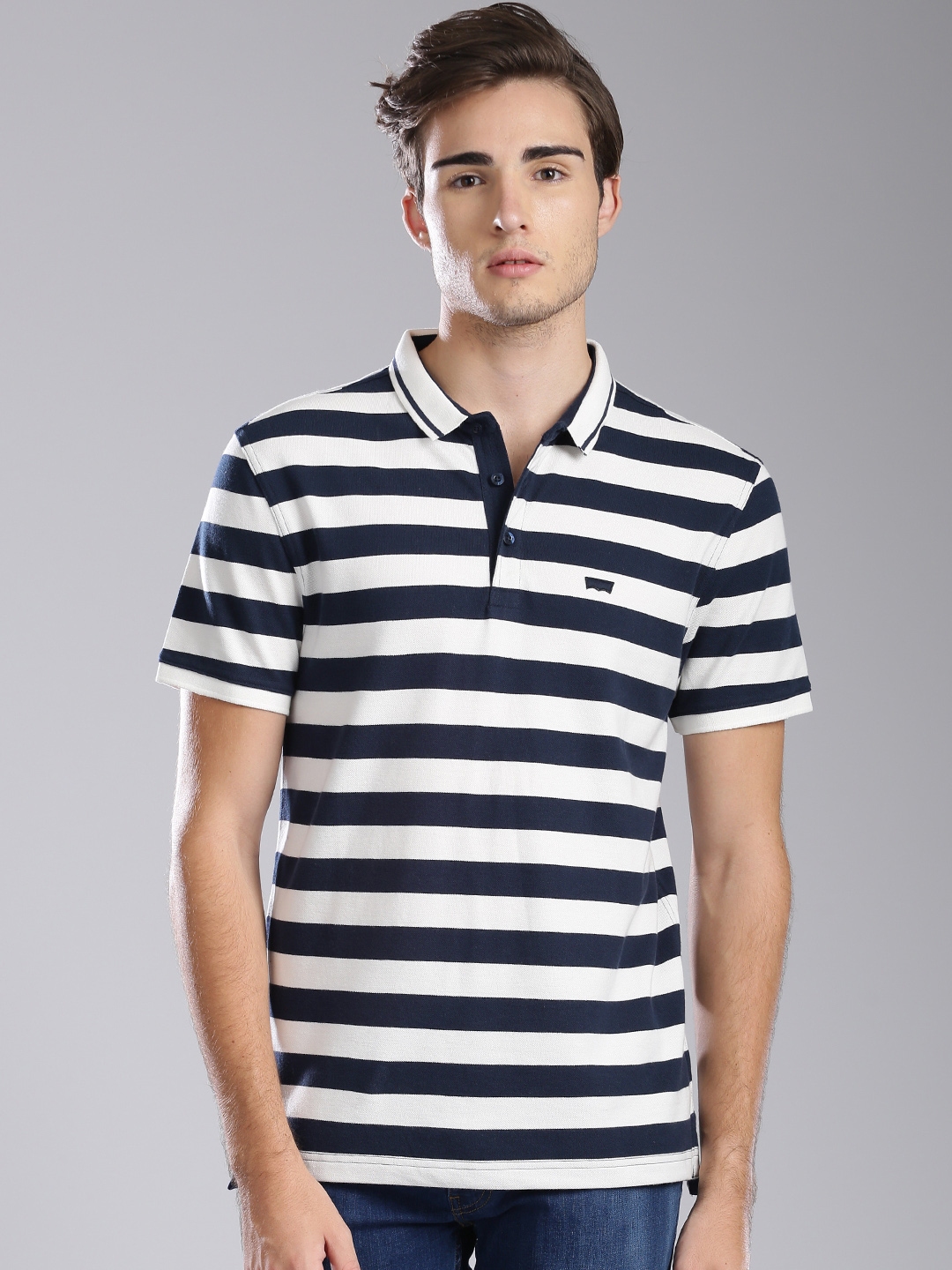 Buy Levis Men Navy White Striped Polo Pure Cotton T Shirt - Tshirts for Men  1833021 | Myntra