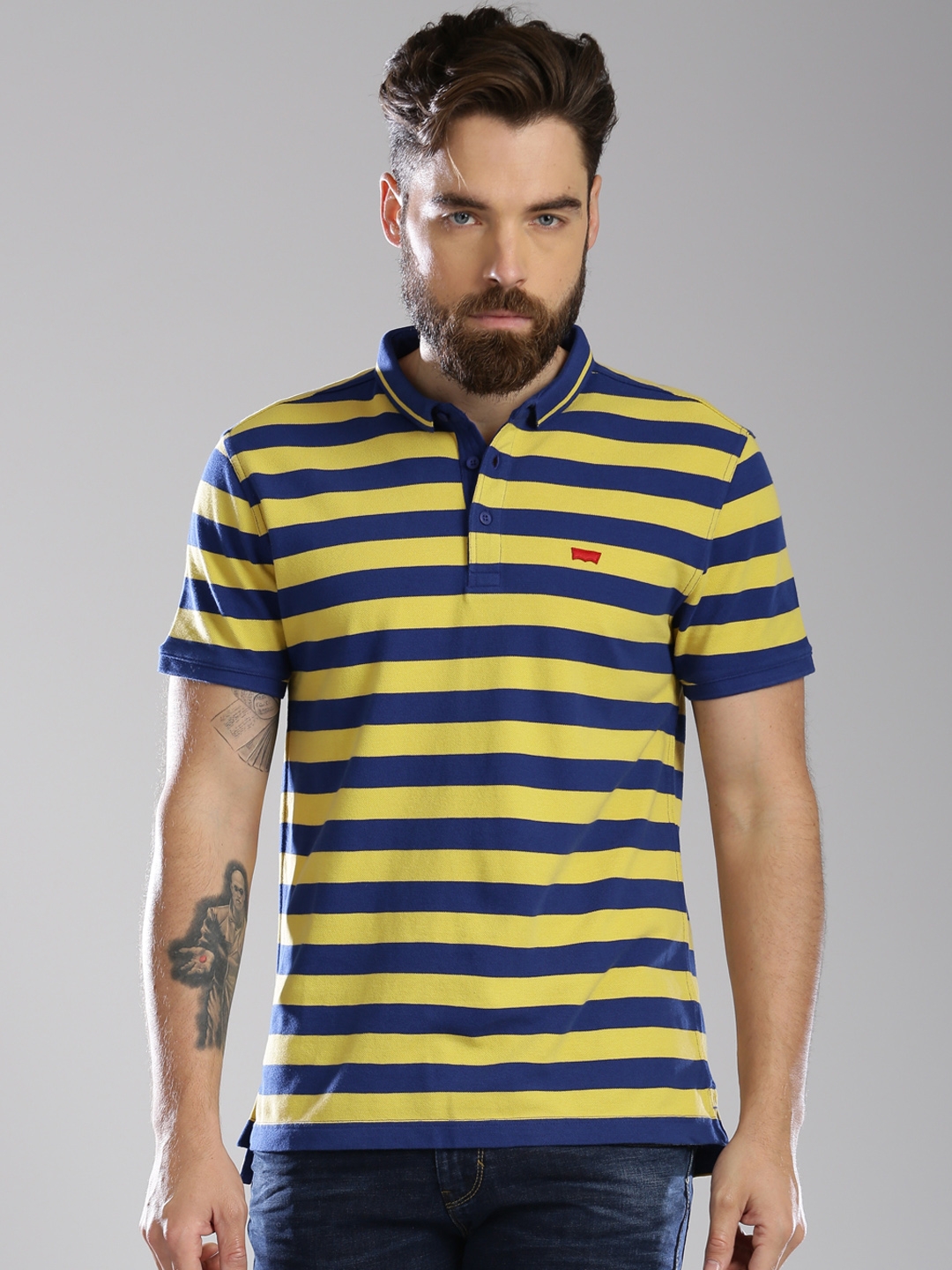 Buy Levis Men Yellow Blue Striped Polo Collar Pure Cotton T Shirt - Tshirts  for Men 1833022 | Myntra