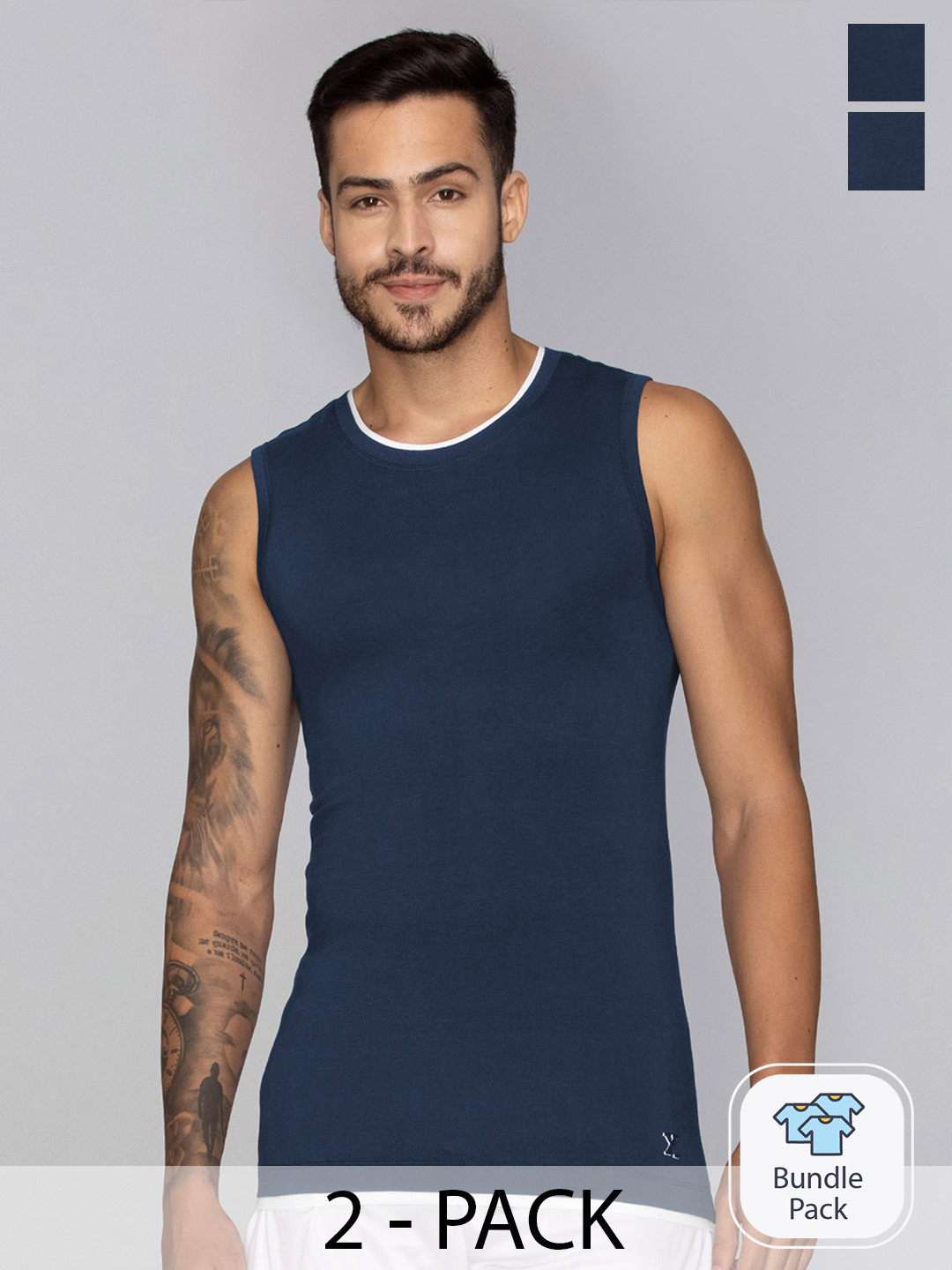 XYXX Men Navy Blue Pack Of 2 Moisture Absorbing Gym Vest with Anti-bacterial Silver Finish