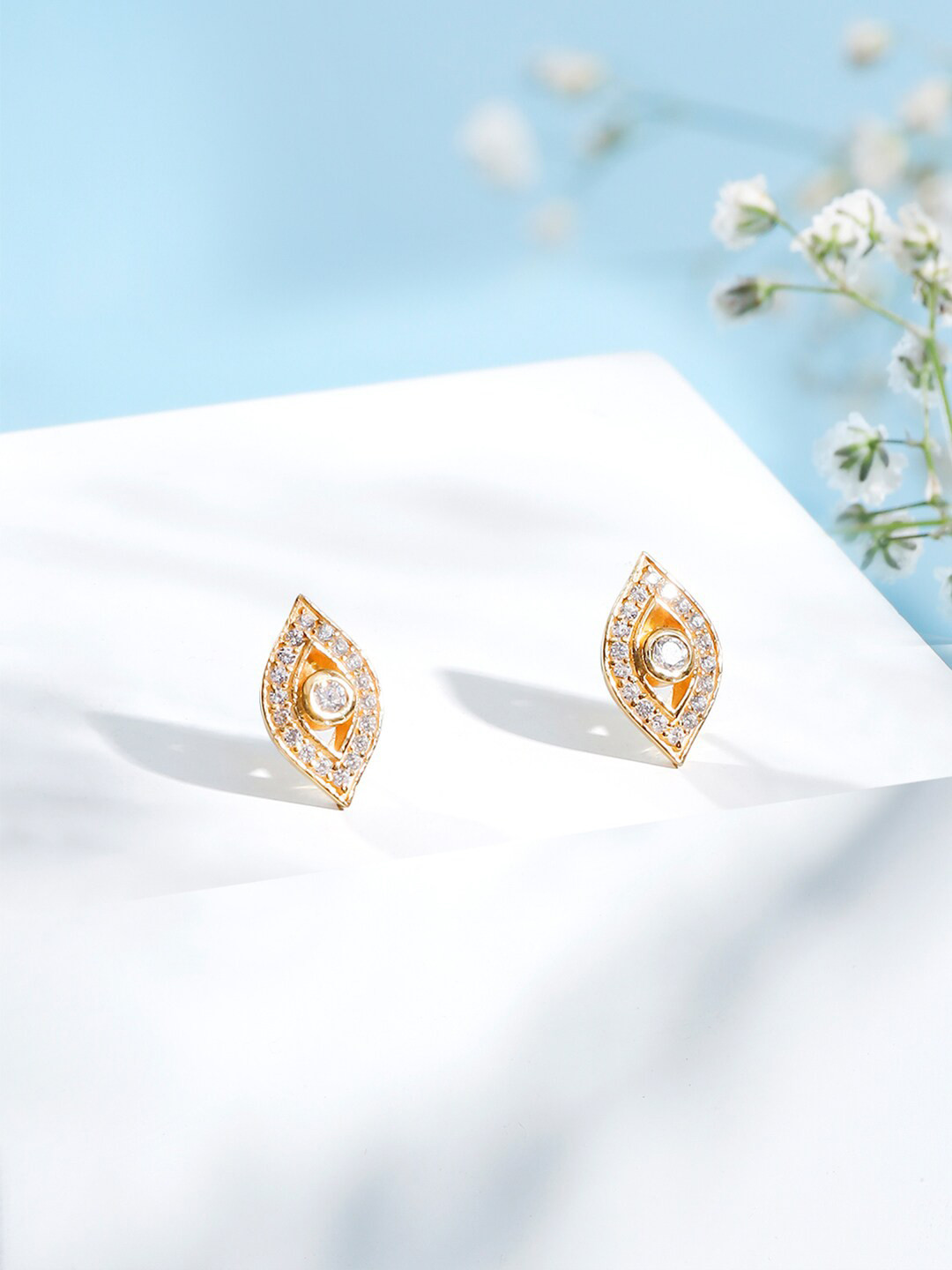 Rubans 925 Sterling Silver Gold-Plated Zicronia Studded Evil Eye Stud Earrings